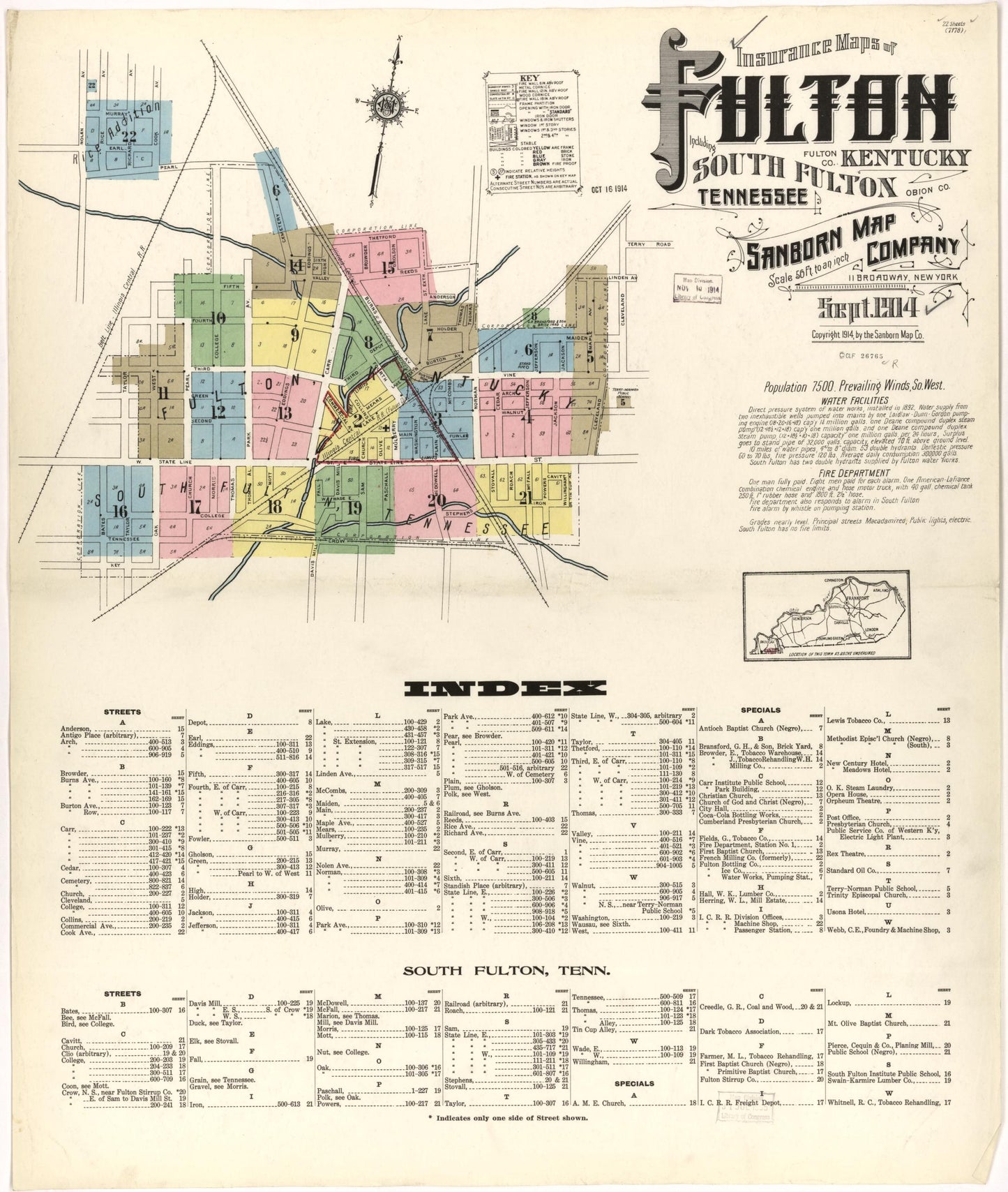 Sanborn Fire Insurance Map from Fulton, Fulton County, Kentucky (1914), Sheet #0001 - Historic Sanborn Fire Insurance Map Print, vintage old map wall art, antique decor, genealogy gift, Kentucky Kentucky map