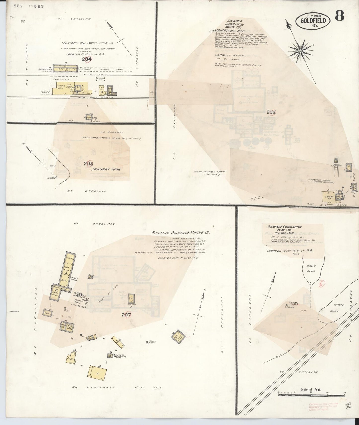Sanborn Fire Insurance Map from Goldfield, Esmeralda County, Nevada (1917), Sheet #0008 - Complete Map Set gallery image, historic Sanborn map, vintage wall art, Nevada Nevada