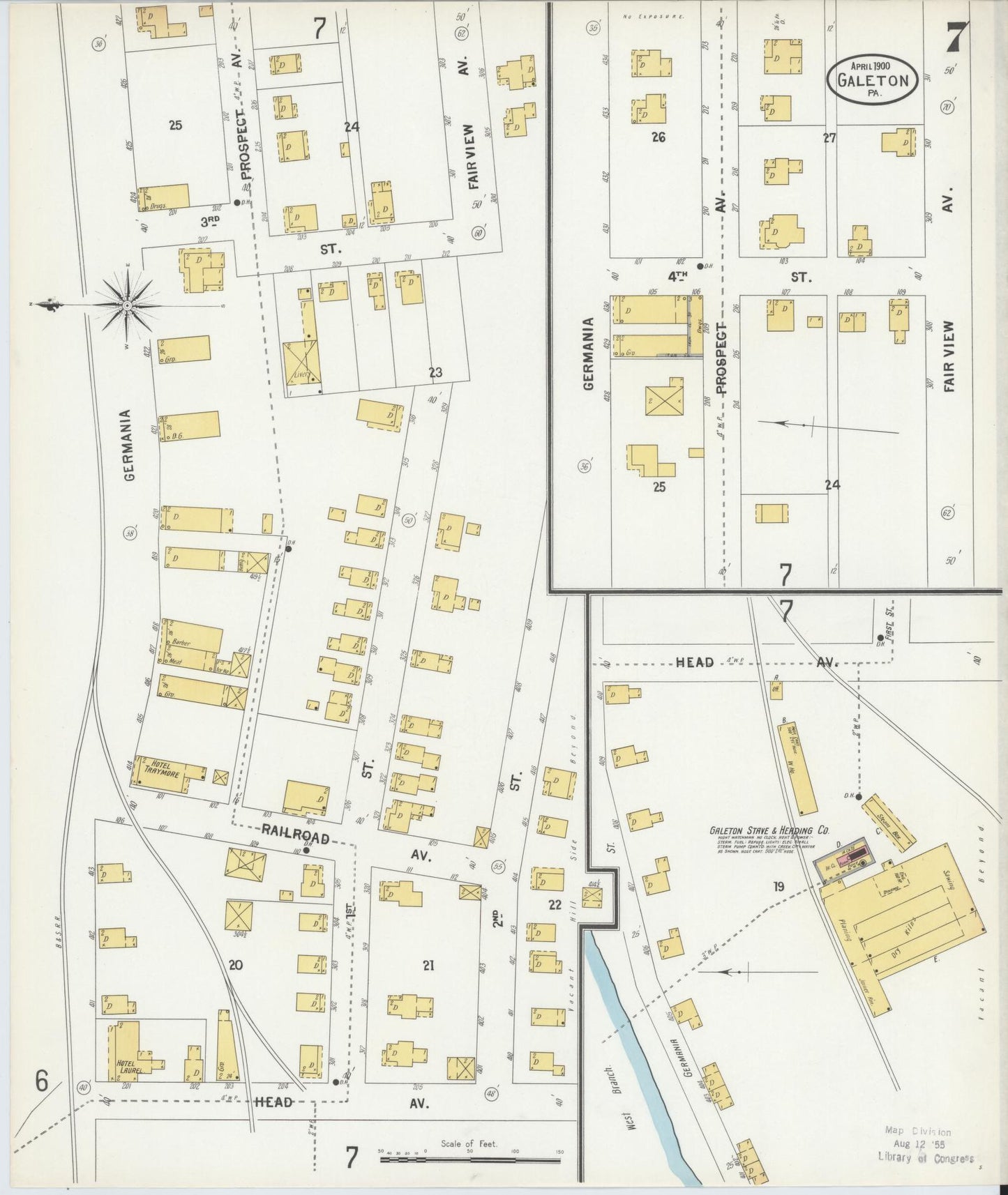 Sanborn Fire Insurance Map from Galeton, Potter County, Pennsylvania (1900), Sheet #0007 - Historic Sanborn Fire Insurance Map Print, vintage old map wall art, antique decor, genealogy gift, Pennsylvania Pennsylvania map