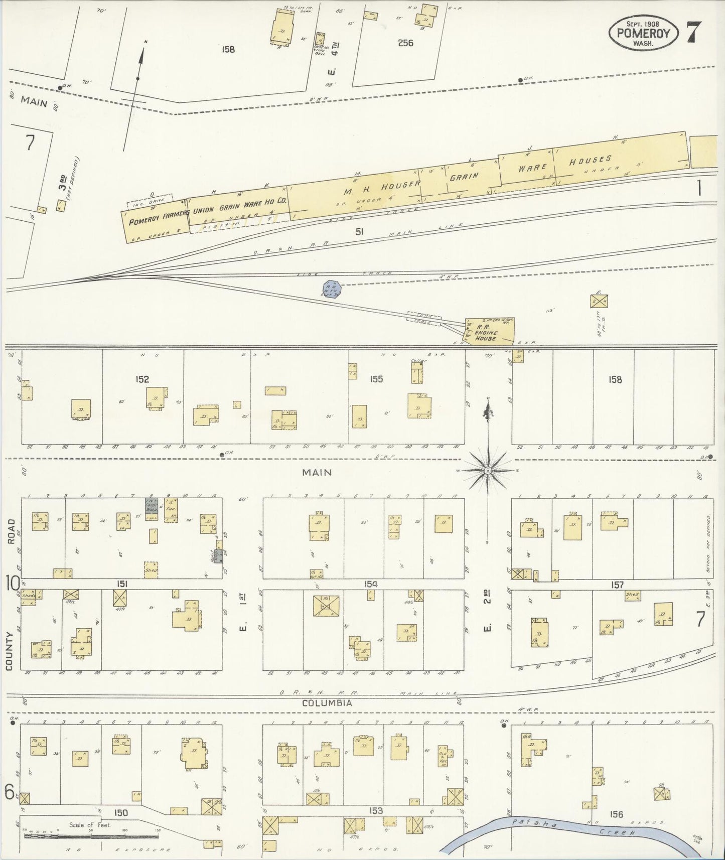Sanborn Fire Insurance Map from Pomeroy, Garfield County, Washington (1908), Sheet #0007 - Historic Sanborn Fire Insurance Map Print, vintage old map wall art, antique decor, genealogy gift, Washington Washington map