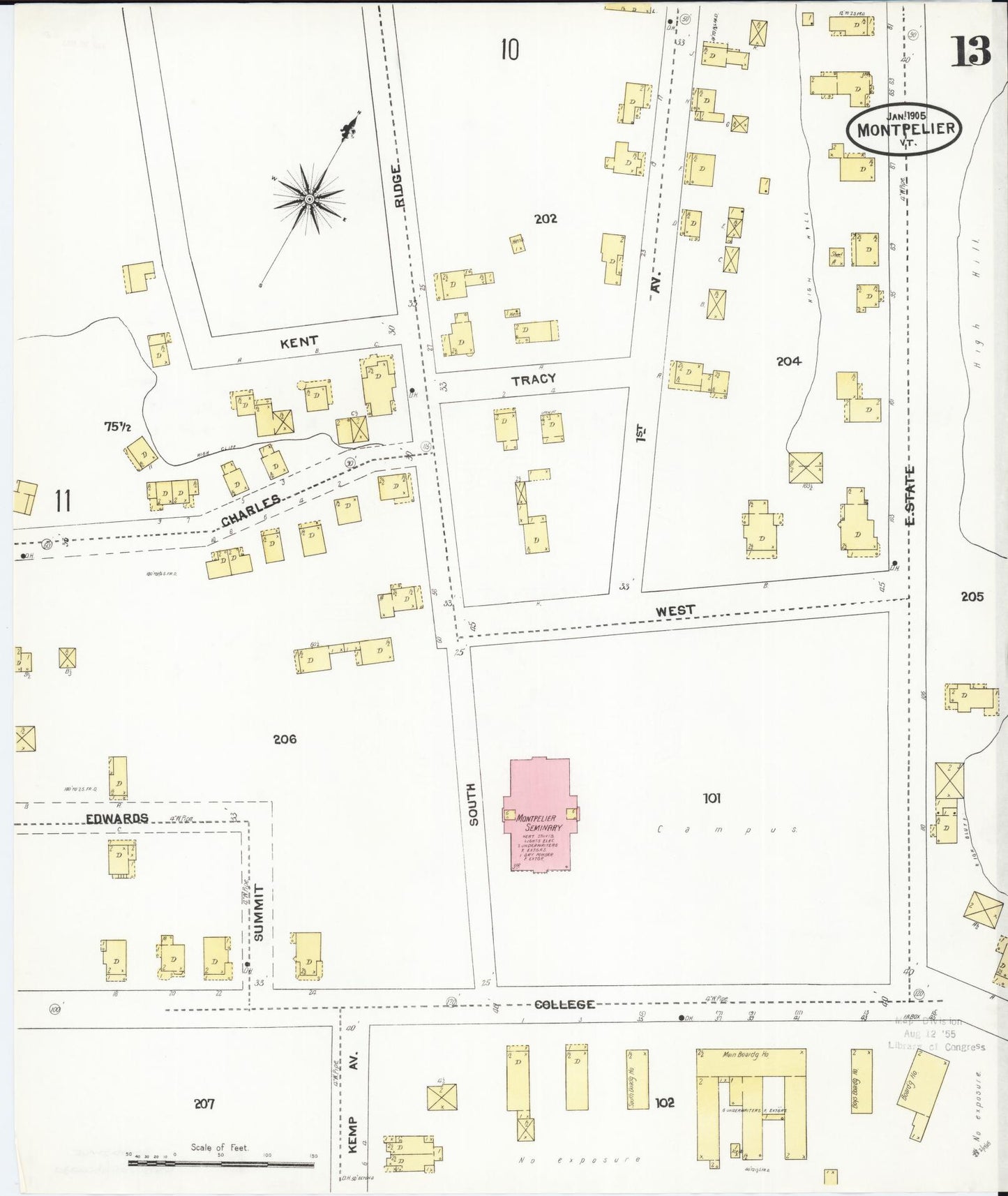 Sanborn Fire Insurance Map from Montpelier, Washington County, Vermont (1905), Sheet #0013 - Historic Sanborn Fire Insurance Map Print, vintage old map wall art, antique decor, genealogy gift, Vermont Vermont map