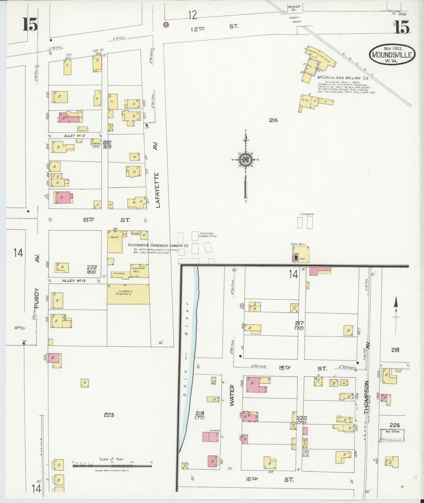 Sanborn Fire Insurance Map from Moundsville, Marshall County, West Virginia (1923), Sheet #0015 - Historic Sanborn Fire Insurance Map Print, vintage old map wall art, antique decor, genealogy gift, West Virginia West Virginia map