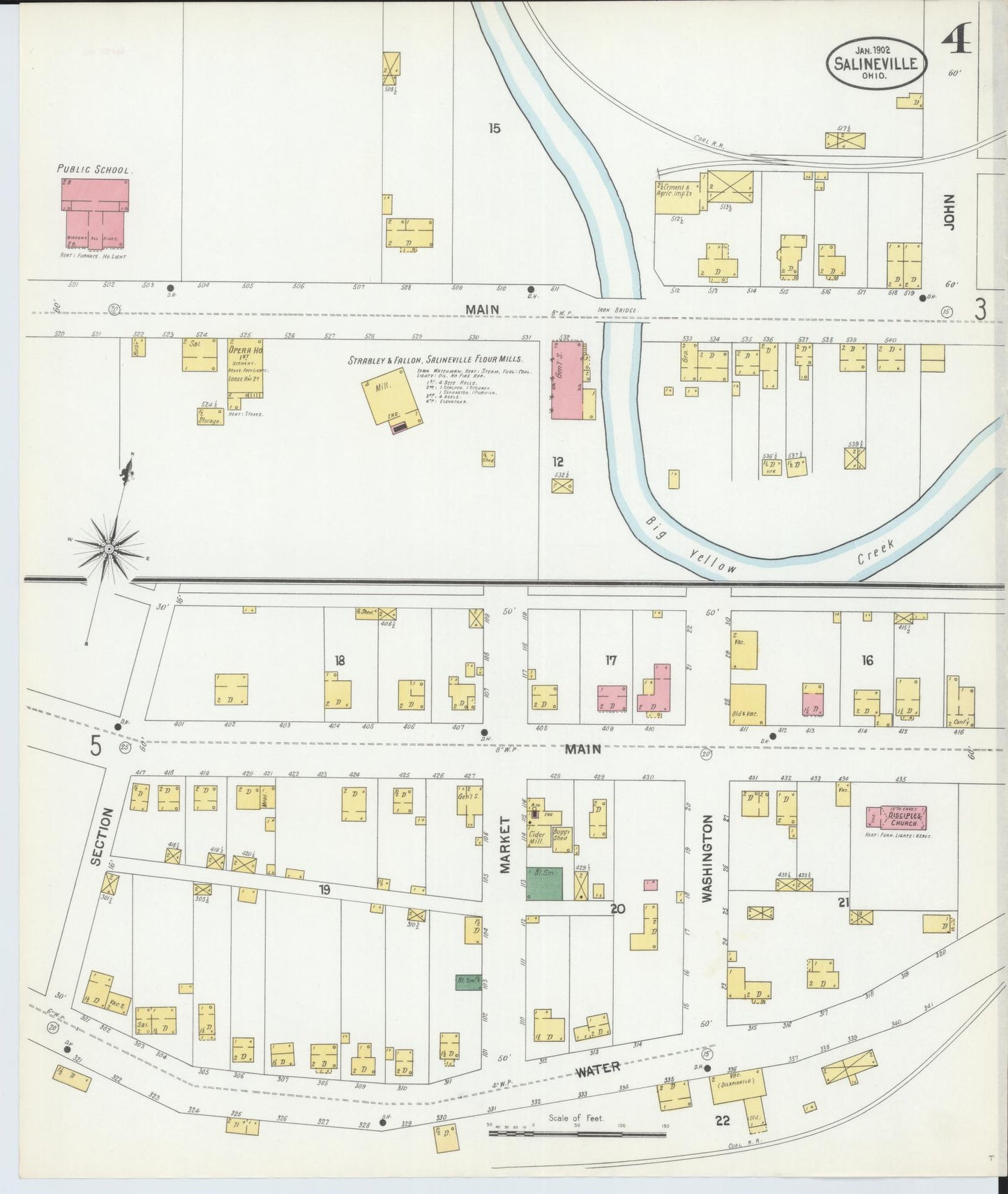 Sanborn Fire Insurance Map from Salineville, Columbiana County, Ohio (1902), Sheet #0004 - Historic Sanborn Fire Insurance Map Print, vintage old map wall art, antique decor, genealogy gift, Ohio Ohio map
