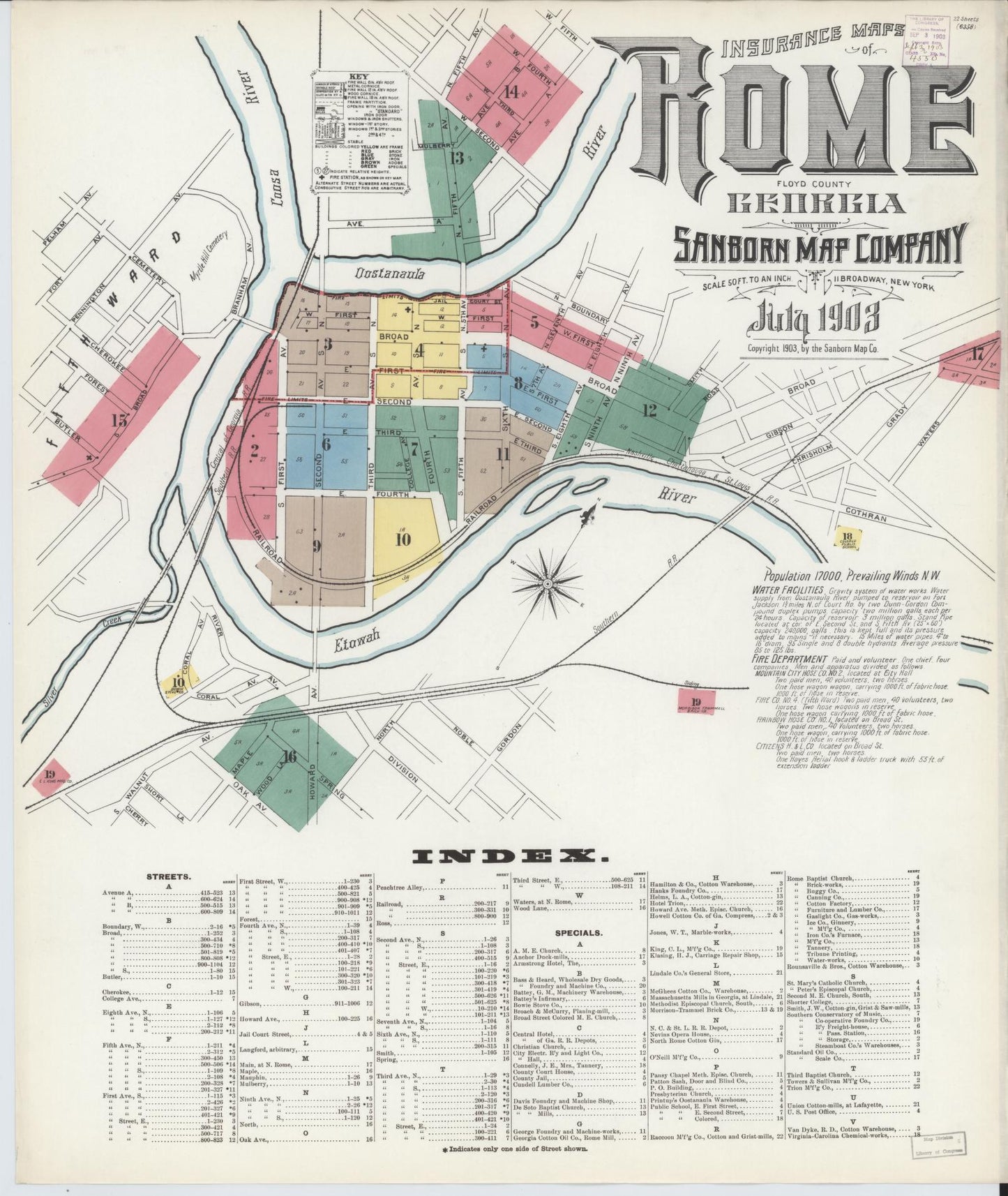 Sanborn Fire Insurance Map from Rome, Floyd County, Georgia (1903), Sheet #0001 - Historic Sanborn Fire Insurance Map Print, vintage old map wall art, antique decor, genealogy gift, Georgia Georgia map