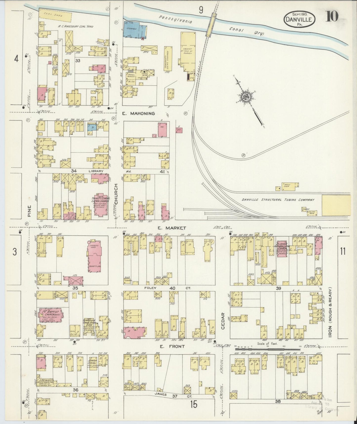 Sanborn Fire Insurance Map from Danville, Montour County, Pennsylvania (1913), Sheet #0010 - Historic Sanborn Fire Insurance Map Print, vintage old map wall art, antique decor, genealogy gift, Pennsylvania Pennsylvania map