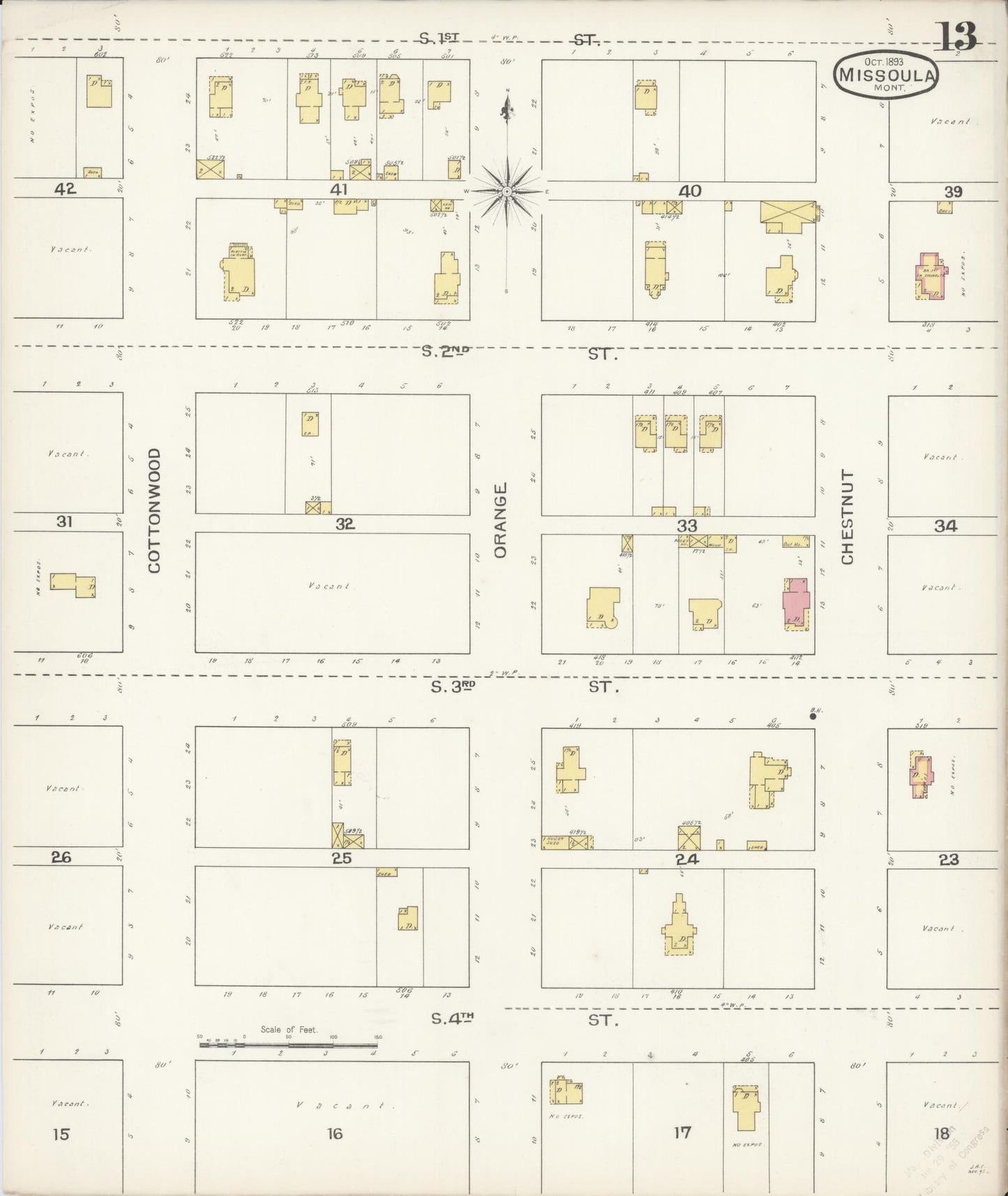 Sanborn Fire Insurance Map from Missoula, Missoula County, Montana (1893), Sheet #0013 - Historic Sanborn Fire Insurance Map Print, vintage old map wall art, antique decor, genealogy gift, Montana Montana map