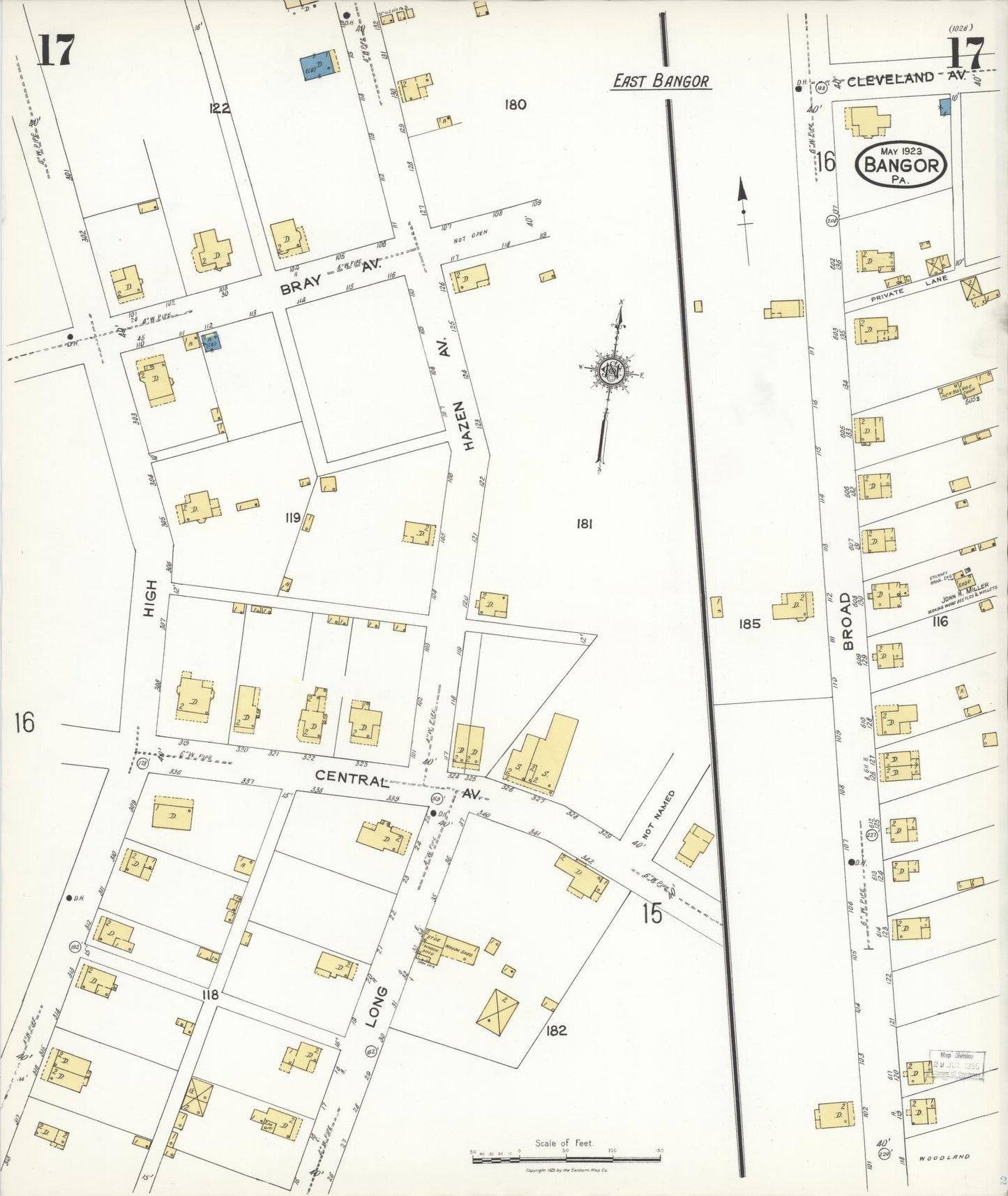 Sanborn Fire Insurance Map from Bangor, Northampton County, Pennsylvania (1923), Sheet #0017 - Historic Sanborn Fire Insurance Map Print, vintage old map wall art, antique decor, genealogy gift, Pennsylvania Pennsylvania map