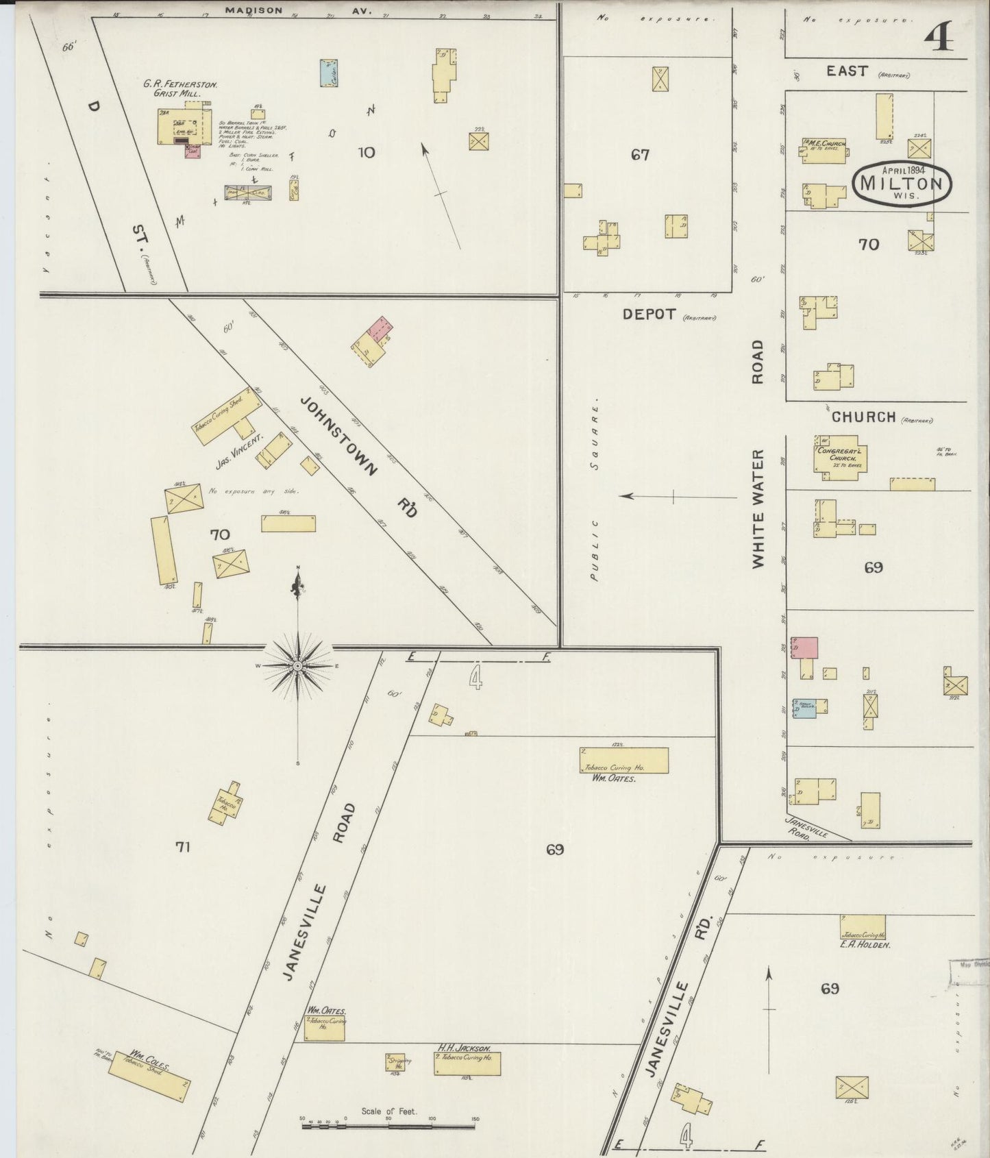 Sanborn Fire Insurance Map from Milton, Rock County, Wisconsin (1894), Sheet #0004 - Historic Sanborn Fire Insurance Map Print, vintage old map wall art, antique decor, genealogy gift, Wisconsin Wisconsin map