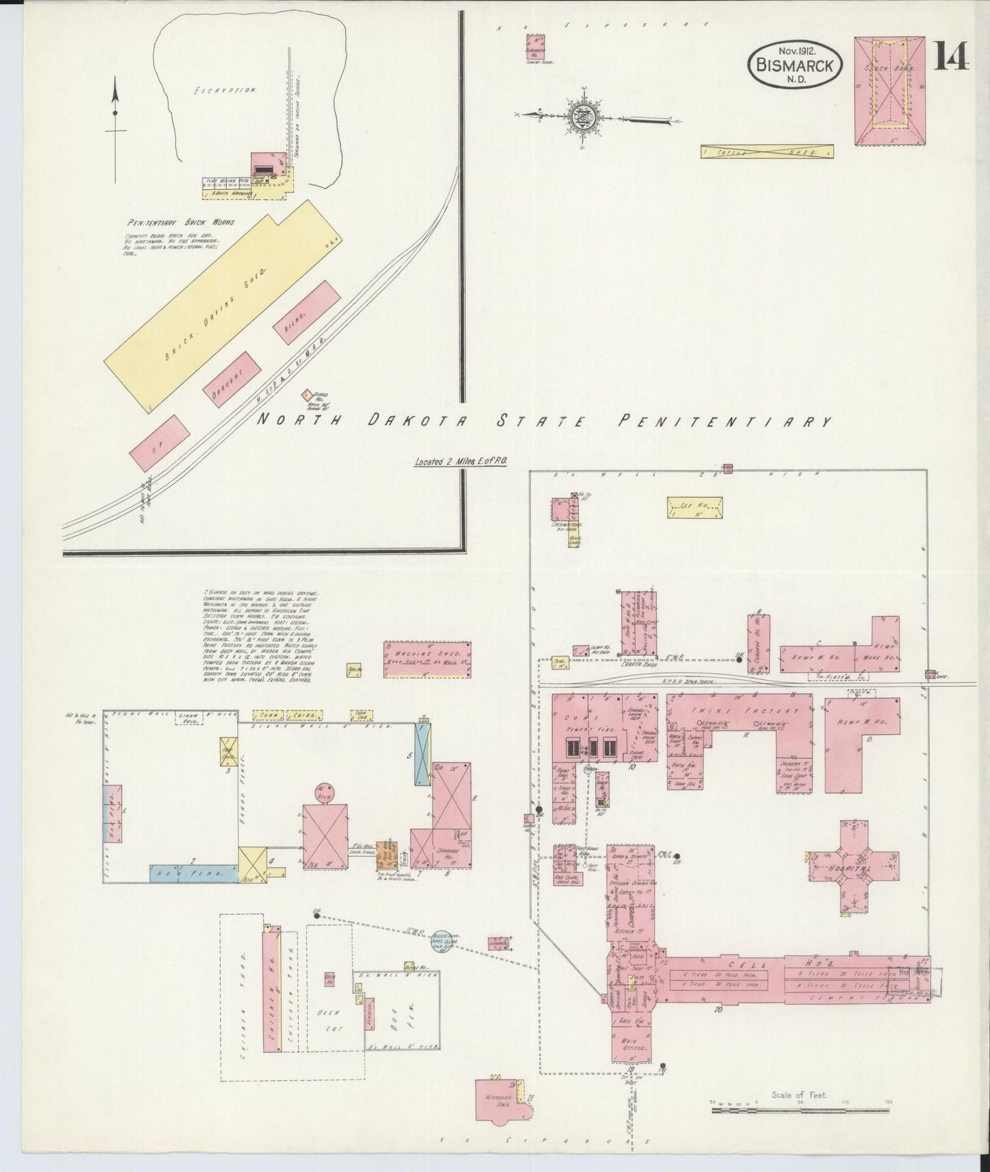 Sanborn Fire Insurance Map from Bismarck, Burleigh County, North Dakota (1912), Sheet #0014 - Historic Sanborn Fire Insurance Map Print, vintage old map wall art, antique decor, genealogy gift, North Dakota North Dakota map