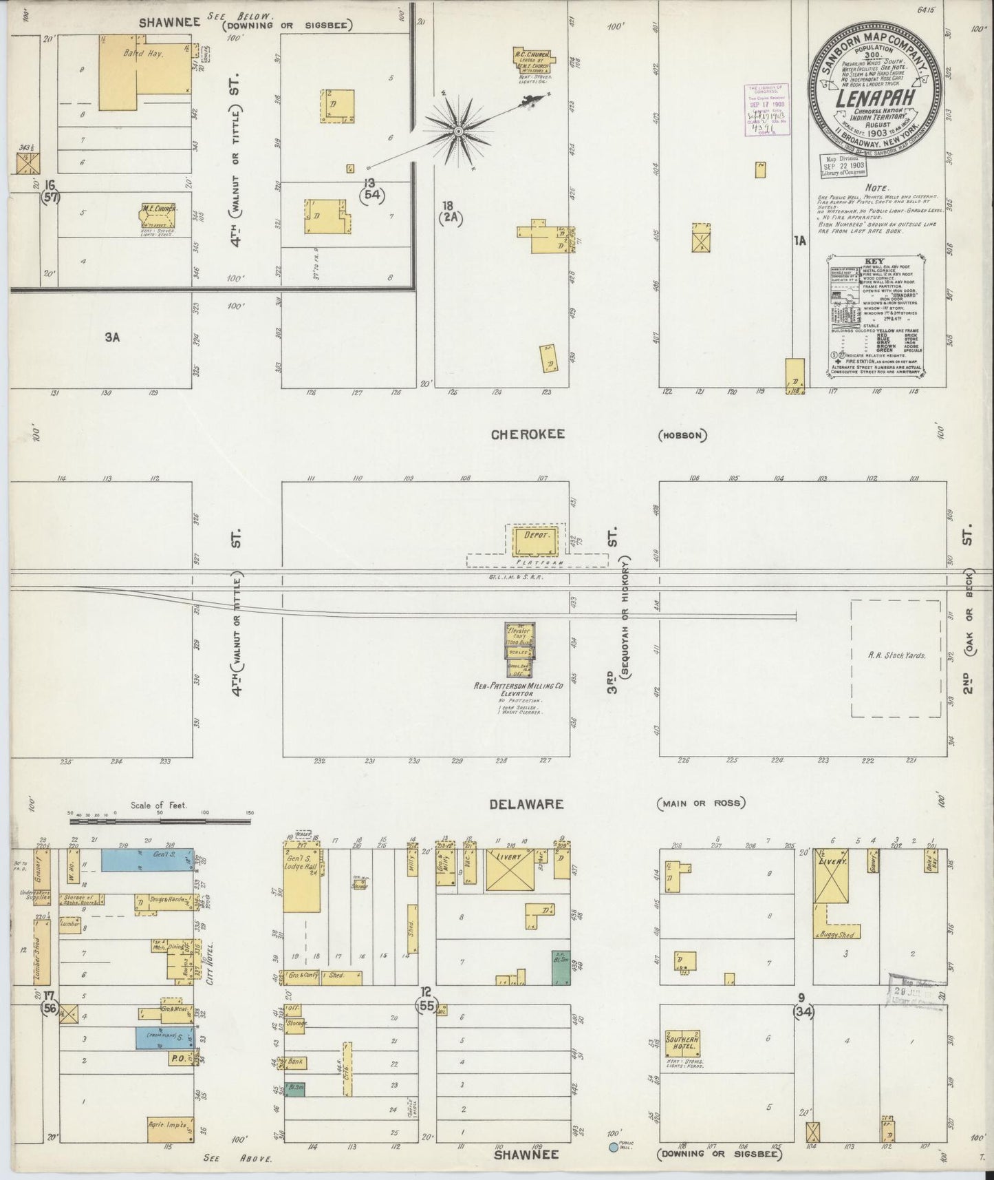 Sanborn Fire Insurance Map from Lenapah, Nowata County, Oklahoma (1903), Sheet #0001 - Historic Sanborn Fire Insurance Map Print, vintage old map wall art, antique decor, genealogy gift, Oklahoma Oklahoma map
