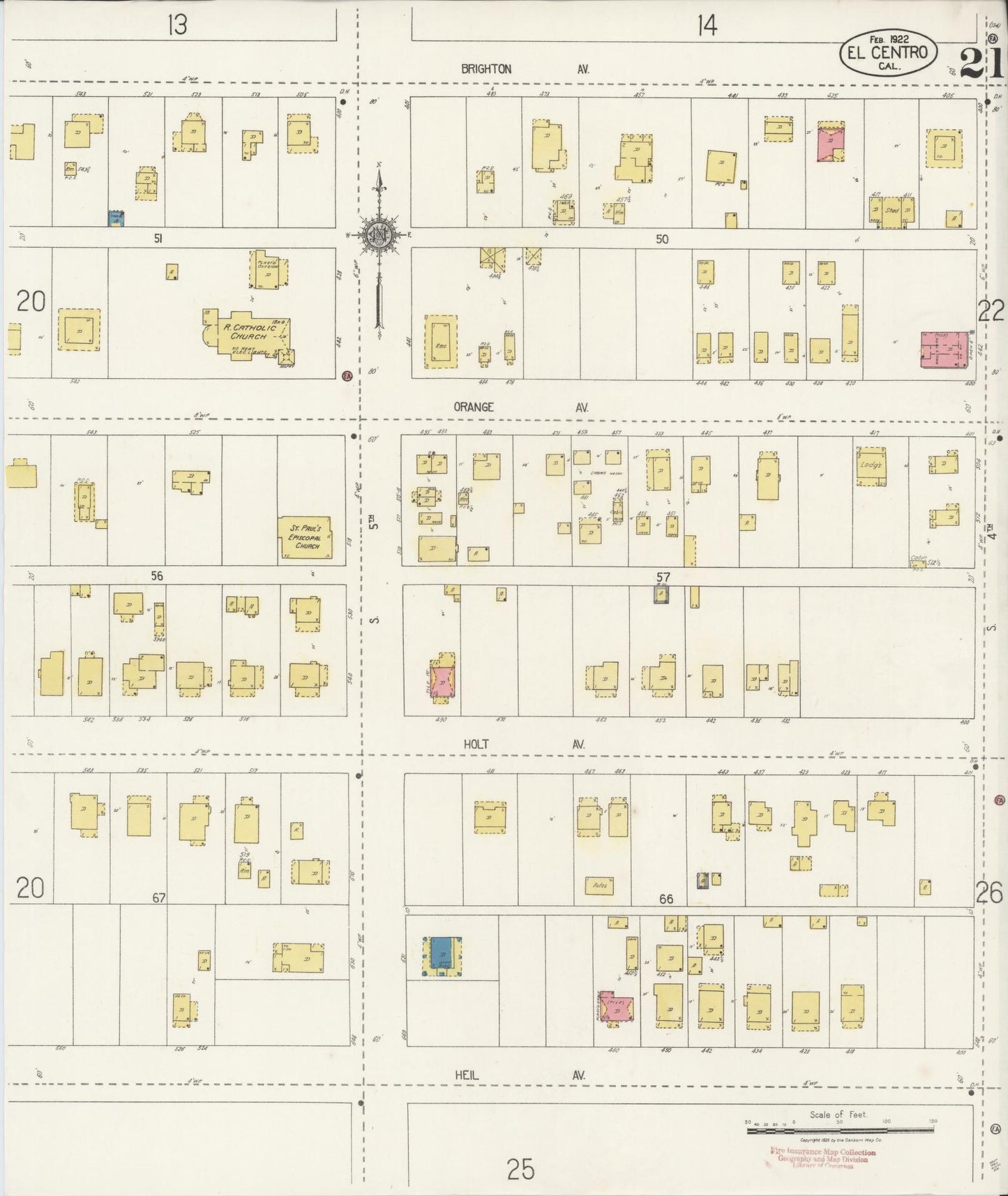 Sanborn Fire Insurance Map from El Centro, Imperial County, California (1922), Sheet #0021 - Historic Sanborn Fire Insurance Map Print, vintage old map wall art, antique decor, genealogy gift, California California map
