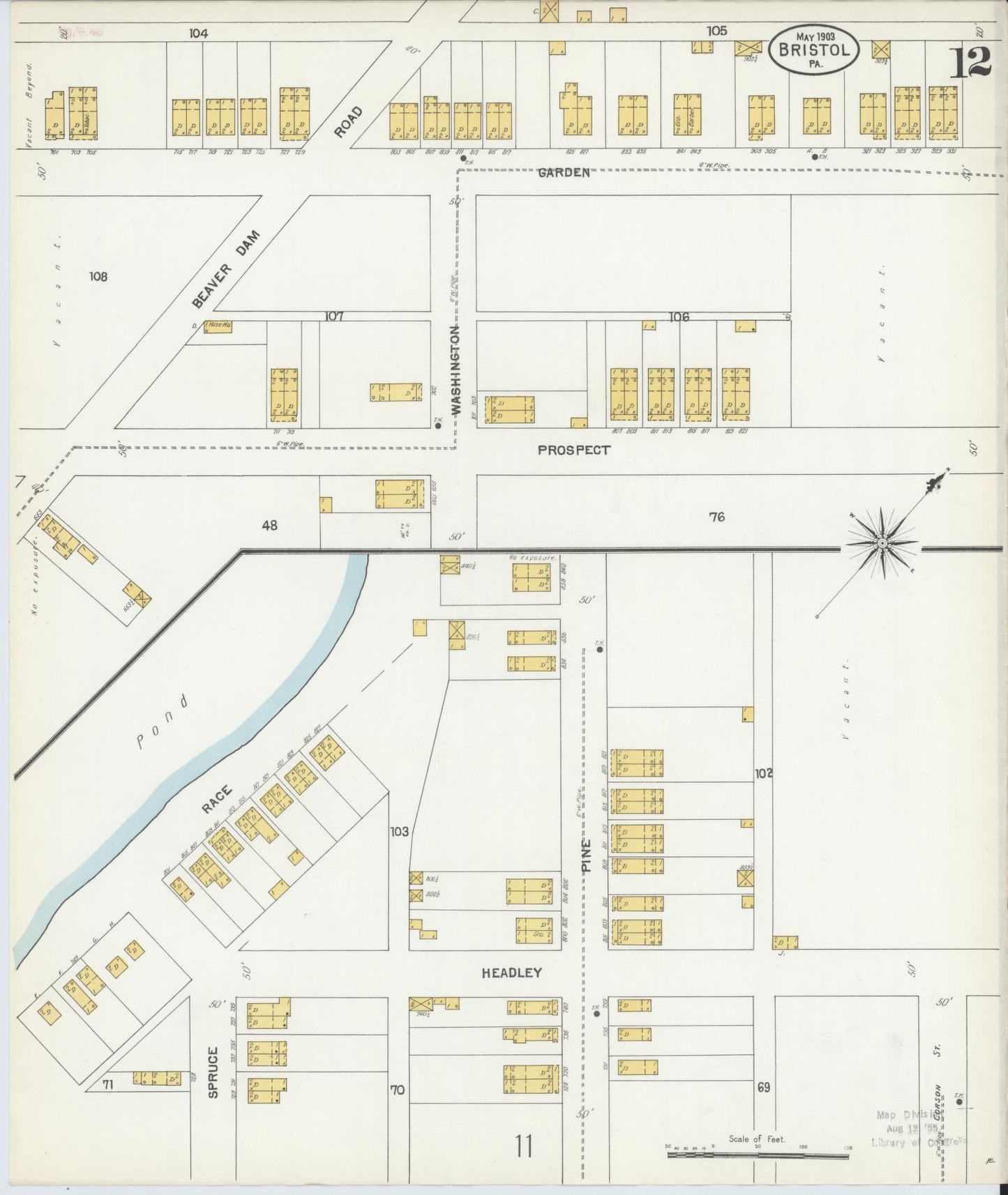 Sanborn Fire Insurance Map from Bristol, Bucks County, Pennsylvania (1903), Sheet #0012 - Historic Sanborn Fire Insurance Map Print, vintage old map wall art, antique decor, genealogy gift, Pennsylvania Pennsylvania map