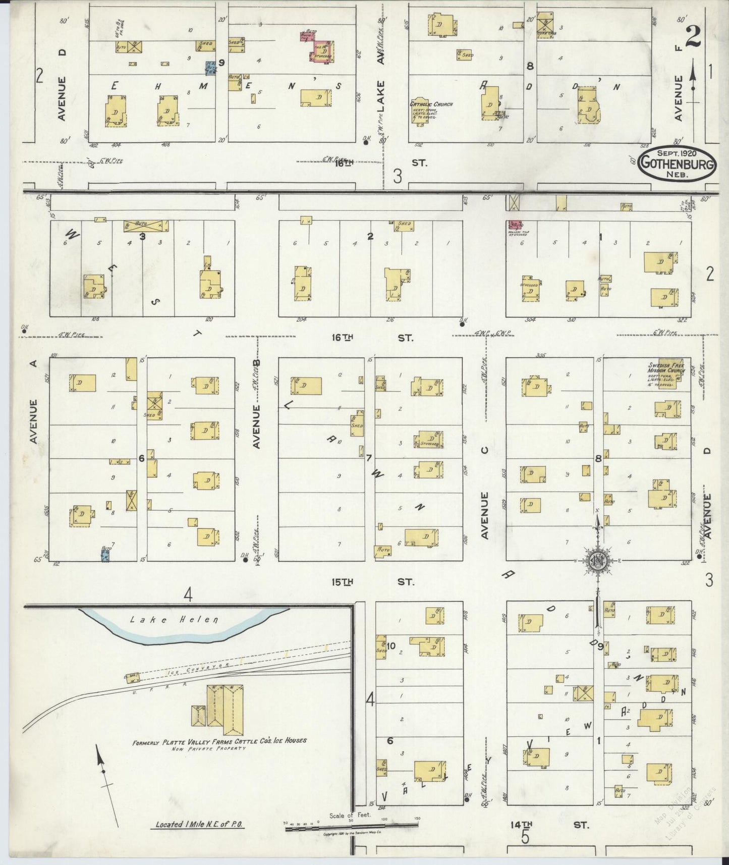 Sanborn Fire Insurance Map from Gothenburg, Dawson County, Nebraska (1920), Sheet #0002 - Historic Sanborn Fire Insurance Map Print, vintage old map wall art, antique decor, genealogy gift, Nebraska Nebraska map