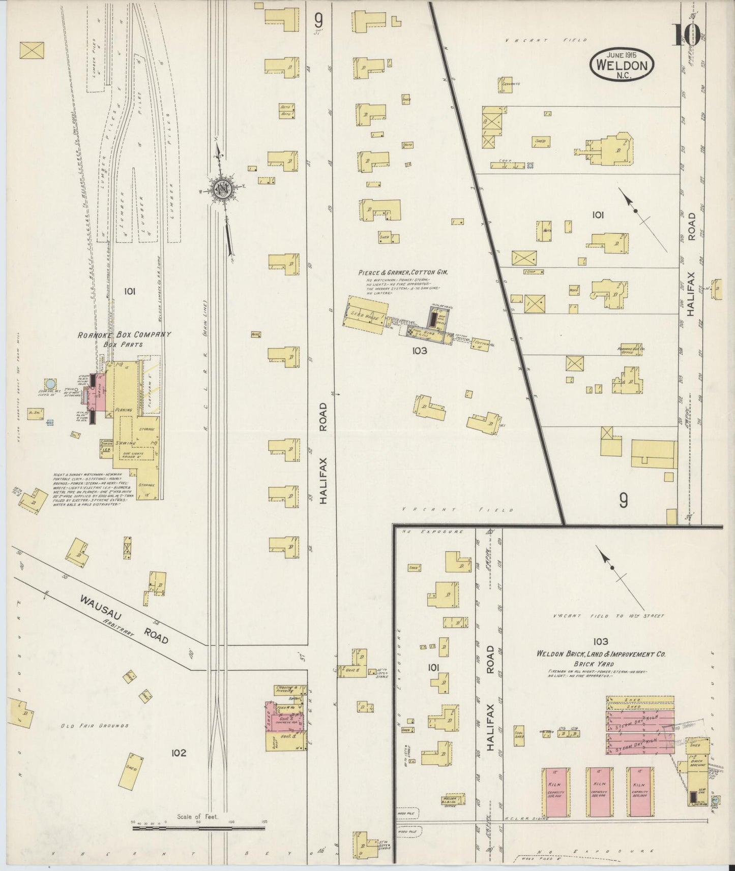Sanborn Fire Insurance Map from Weldon, Halifax County, North Carolina (1915), Sheet #0010 - Complete Map Set gallery image, historic Sanborn map, vintage wall art, North Carolina North Carolina