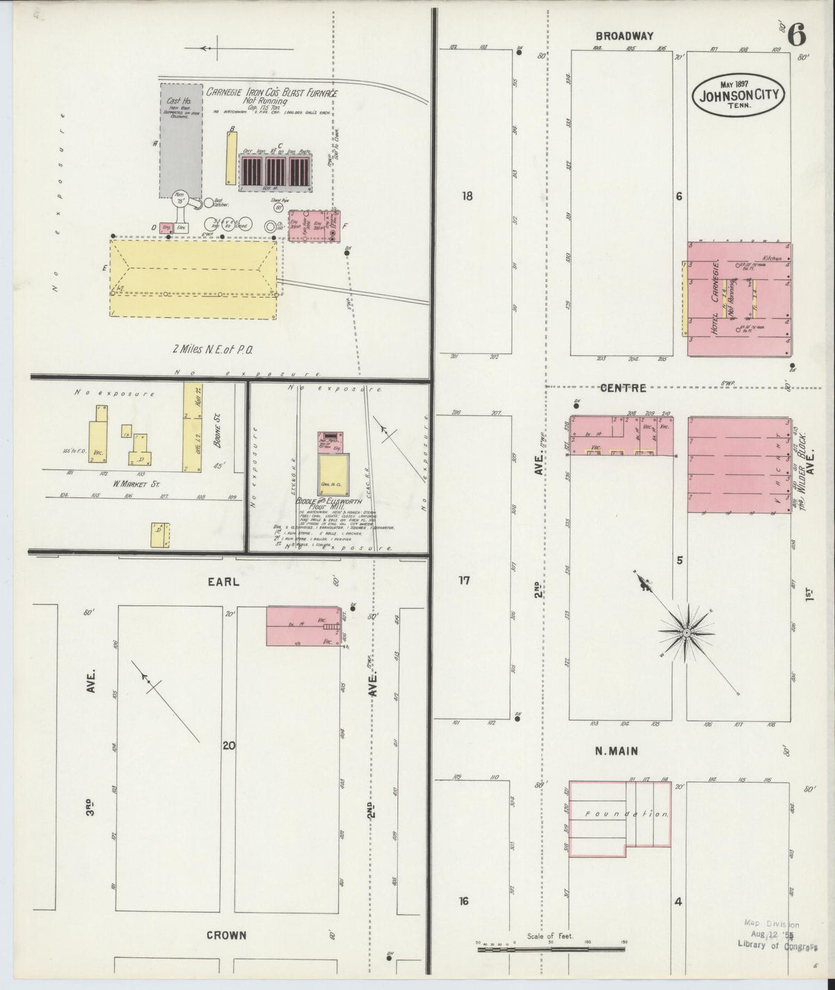 Sanborn Fire Insurance Map from Johnson City, Washington County, Tennessee (1897), Sheet #0006 - Complete Map Set gallery image, historic Sanborn map, vintage wall art, Tennessee Tennessee