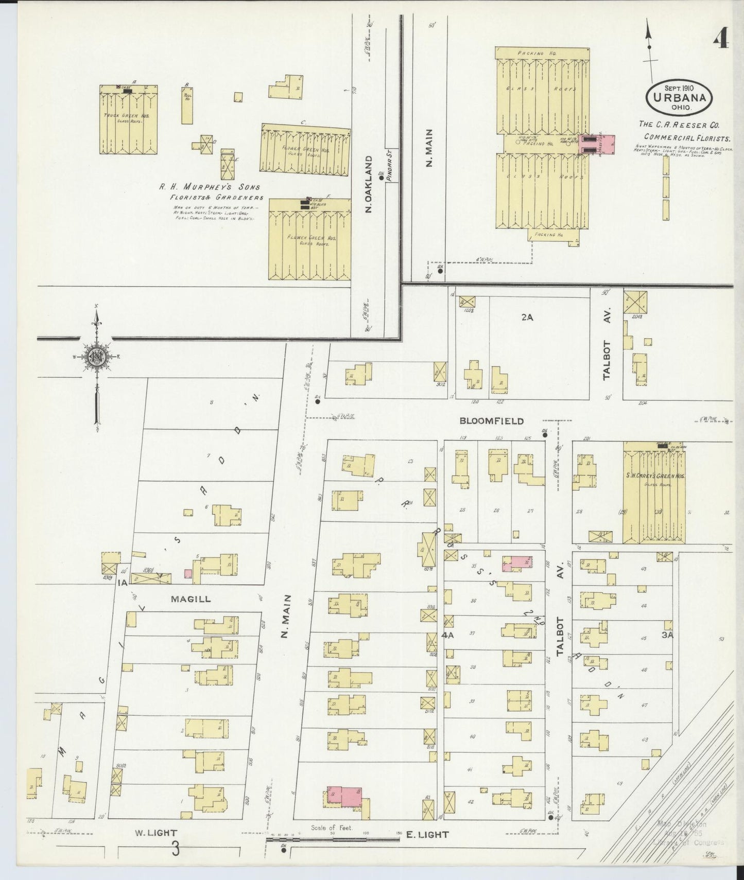 Sanborn Fire Insurance Map from Urbana, Champaign County, Ohio (1910), Sheet #0004 - Historic Sanborn Fire Insurance Map Print, vintage old map wall art, antique decor, genealogy gift, Ohio Ohio map