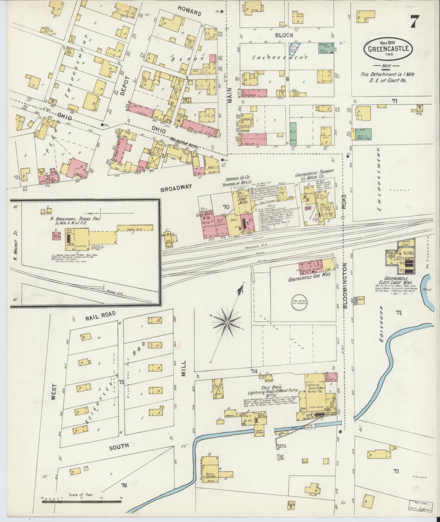 Sanborn Fire Insurance Map from Greencastle, Putnam County, Indiana (1898), Sheet #0007 - Complete Map Set gallery image, historic Sanborn map, vintage wall art, Indiana Indiana