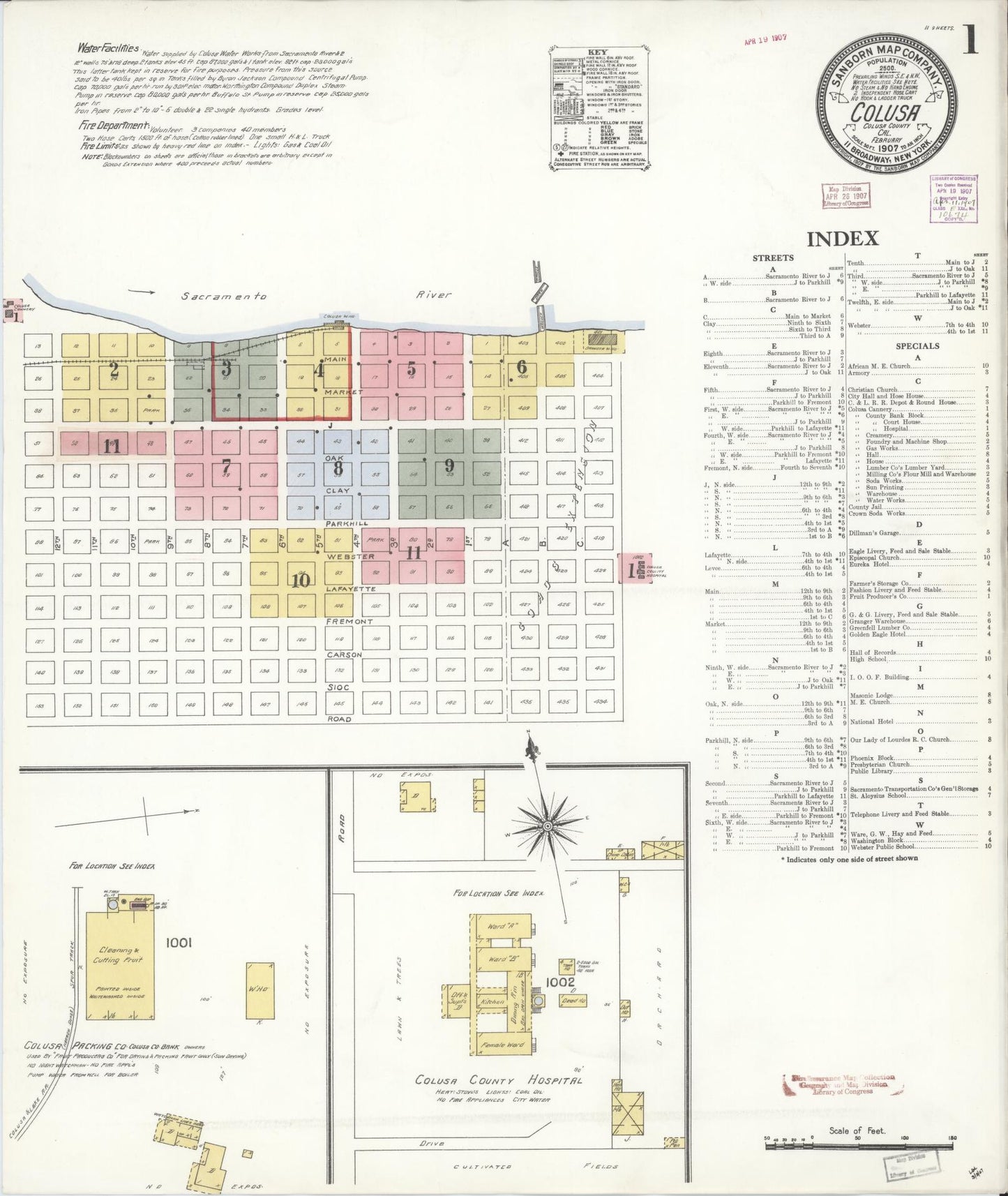 Sanborn Fire Insurance Map from Colusa, Colusa County, California (1907), Sheet #0001 - Historic Sanborn Fire Insurance Map Print, vintage old map wall art, antique decor, genealogy gift, California California map