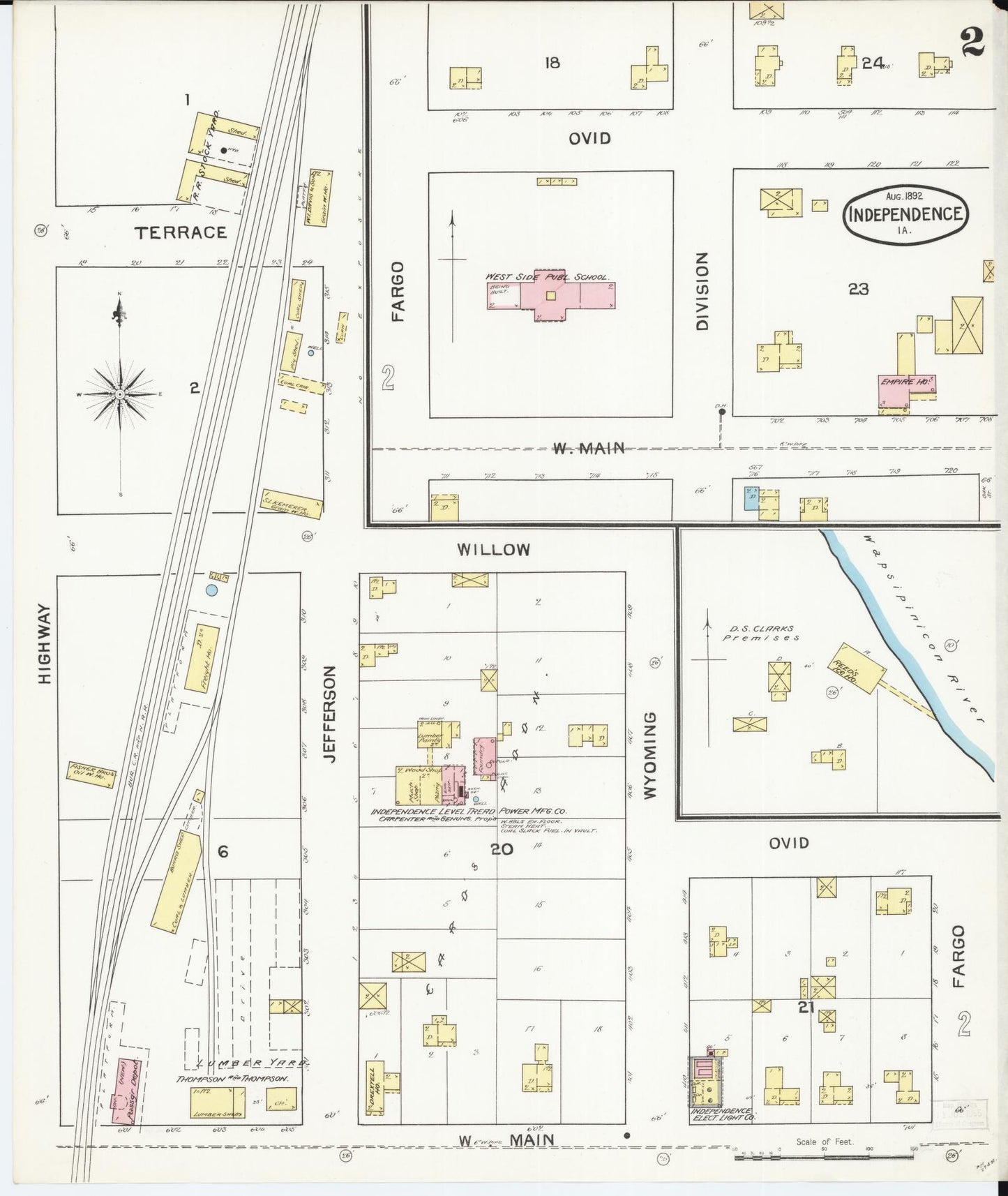 Sanborn Fire Insurance Map from Independence, Buchanan County, Iowa (1892), Sheet #0002 - Historic Sanborn Fire Insurance Map Print, vintage old map wall art