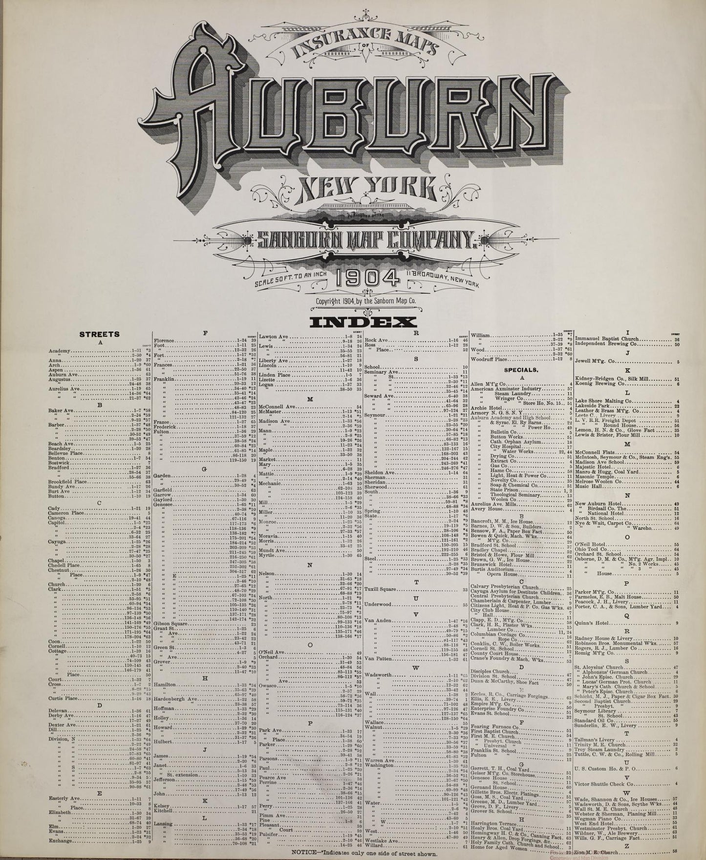Sanborn Fire Insurance Map from Auburn, Cayuga County, New York. (1904) – Historic Sanborn Fire Insurance Map Print