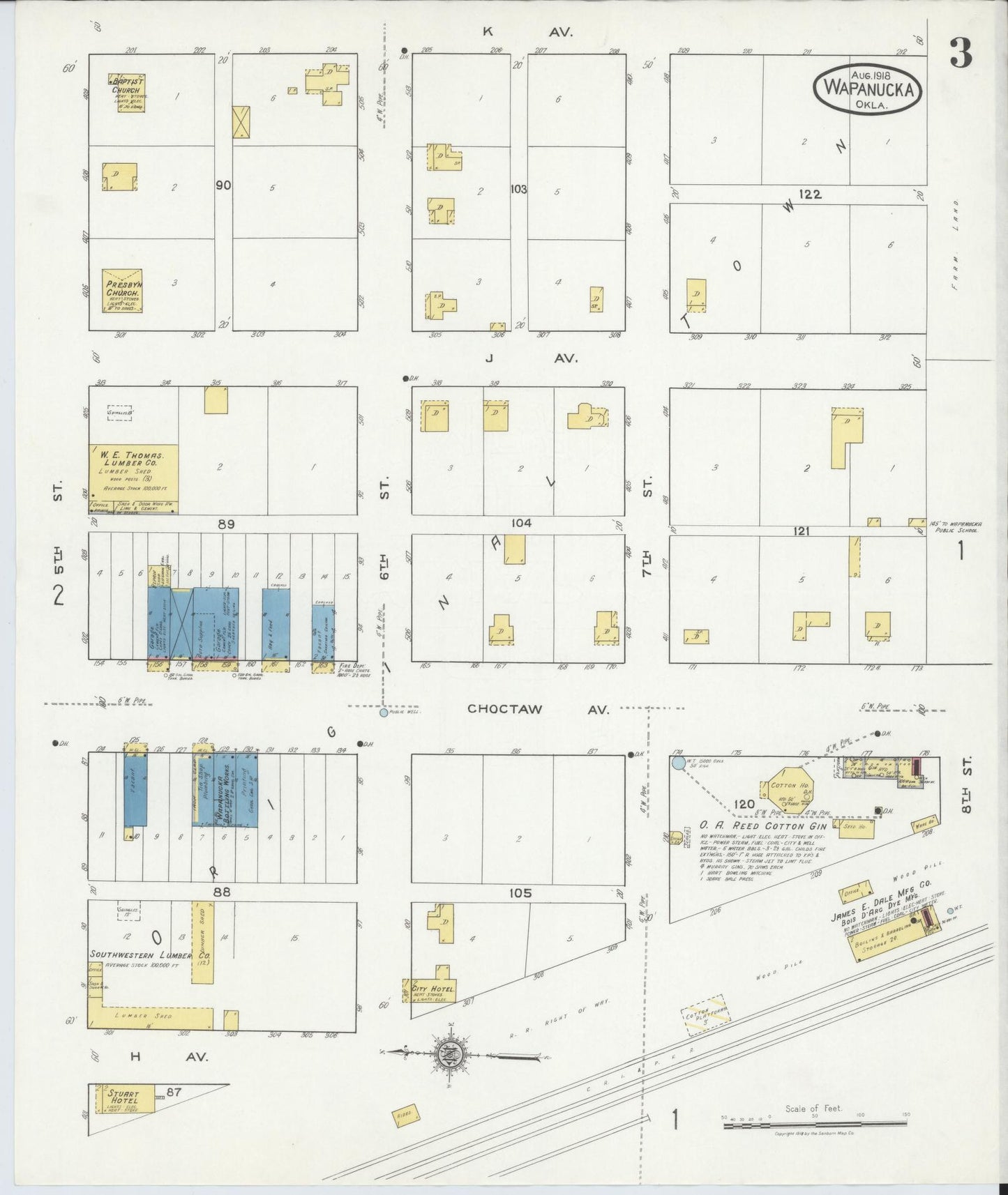 Sanborn Fire Insurance Map from Wapanucka, Johnston County, Oklahoma (1918), Sheet #0003 - Historic Sanborn Fire Insurance Map Print, vintage old map wall art, antique decor, genealogy gift, Oklahoma Oklahoma map