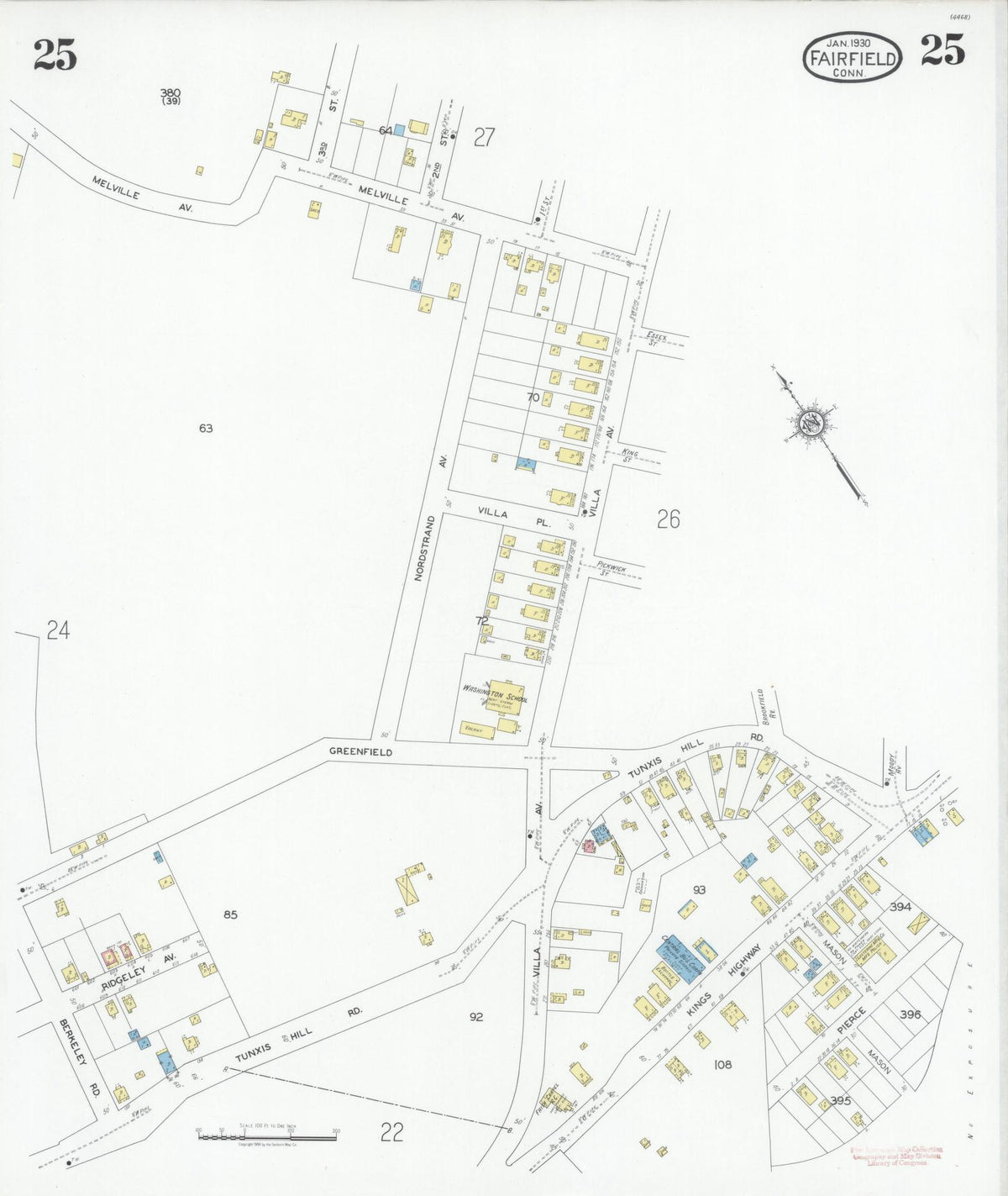 Sanborn Fire Insurance Map from Fairfield, Fairfield County, Connecticut (1930), Sheet #0025 - Historic Sanborn Fire Insurance Map Print, vintage old map wall art, antique decor, genealogy gift, Connecticut Connecticut map