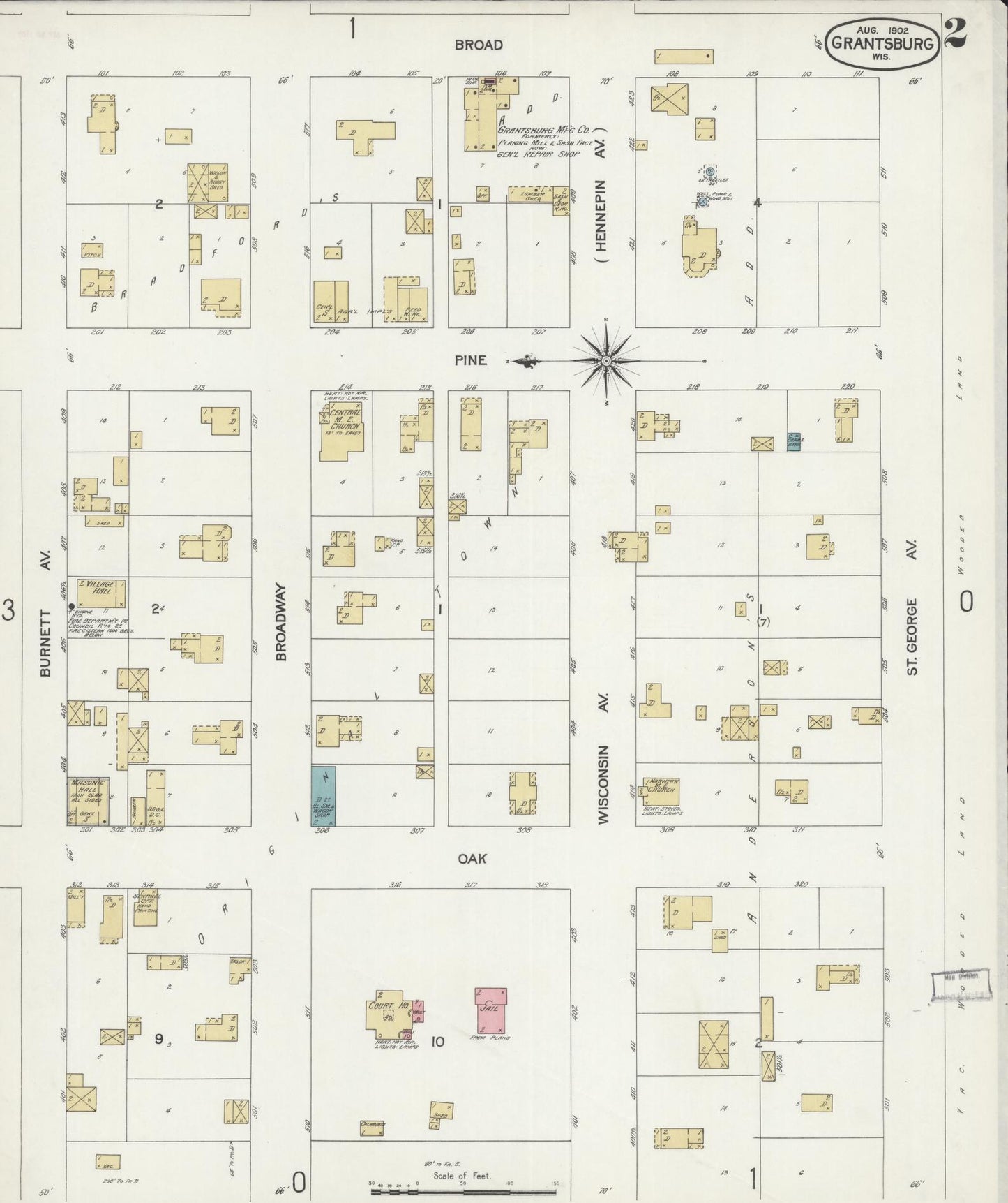 Sanborn Fire Insurance Map from Grantsburg, Burnett County, Wisconsin (1902), Sheet #0002 - Historic Sanborn Fire Insurance Map Print, vintage old map wall art, antique decor, genealogy gift, Wisconsin Wisconsin map