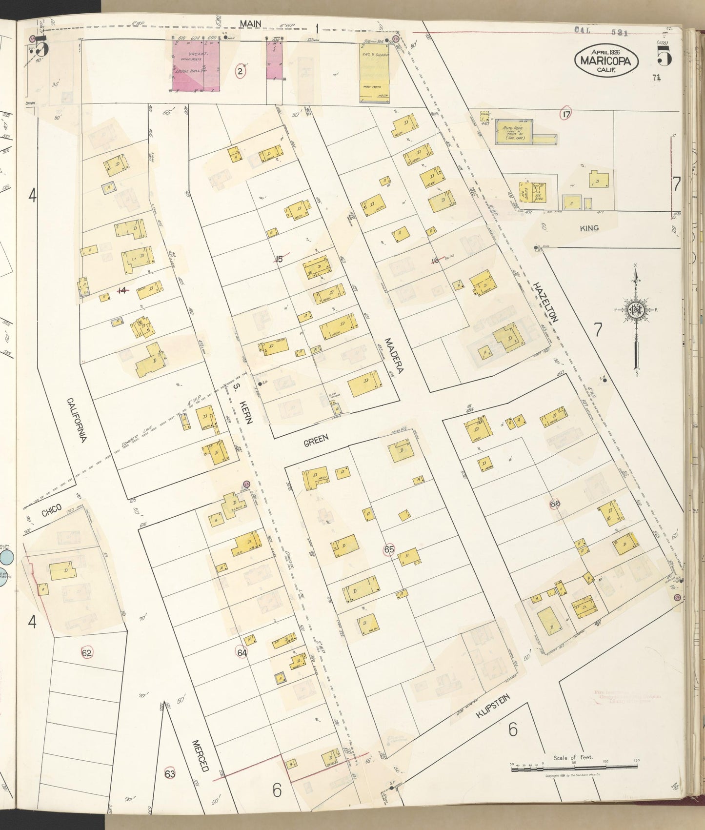 Sanborn Fire Insurance Map from Maricopa, Kern County, California (1942), Sheet #0005 - Historic Sanborn Fire Insurance Map Print, vintage old map wall art, antique decor, genealogy gift, California California map