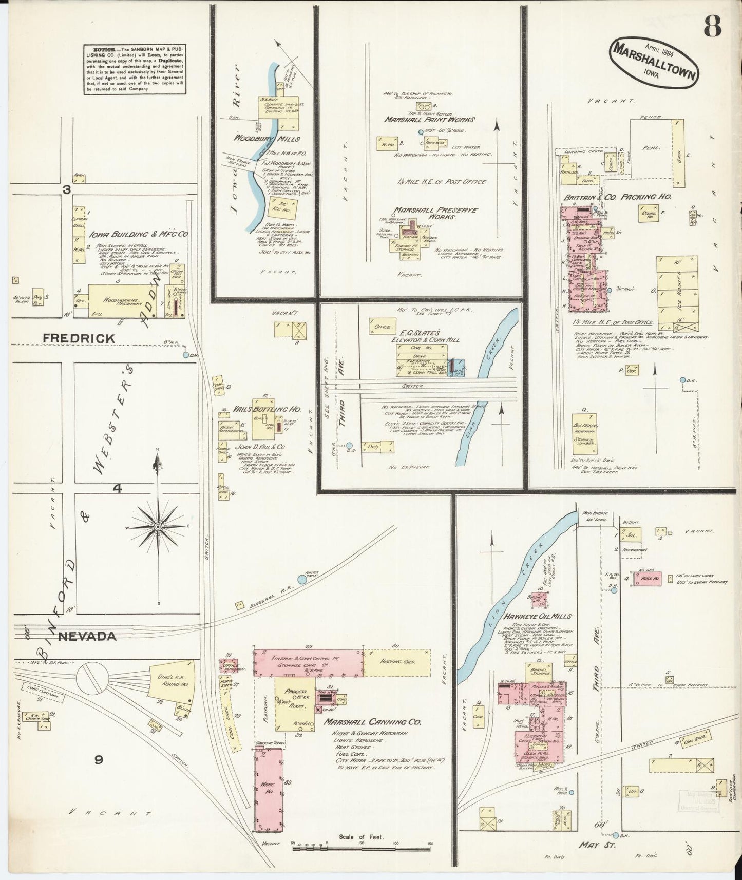Sanborn Fire Insurance Map from Marshalltown, Marshall County, Iowa (1884), Sheet #0008 - Historic Sanborn Fire Insurance Map Print