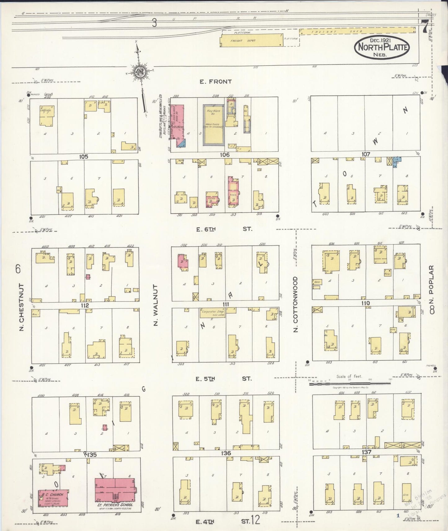 Sanborn Fire Insurance Map from North Platte, Lincoln County, Nebraska (1921), Sheet #0007 - Historic Sanborn Fire Insurance Map Print, vintage old map wall art, antique decor, genealogy gift, Nebraska Nebraska map