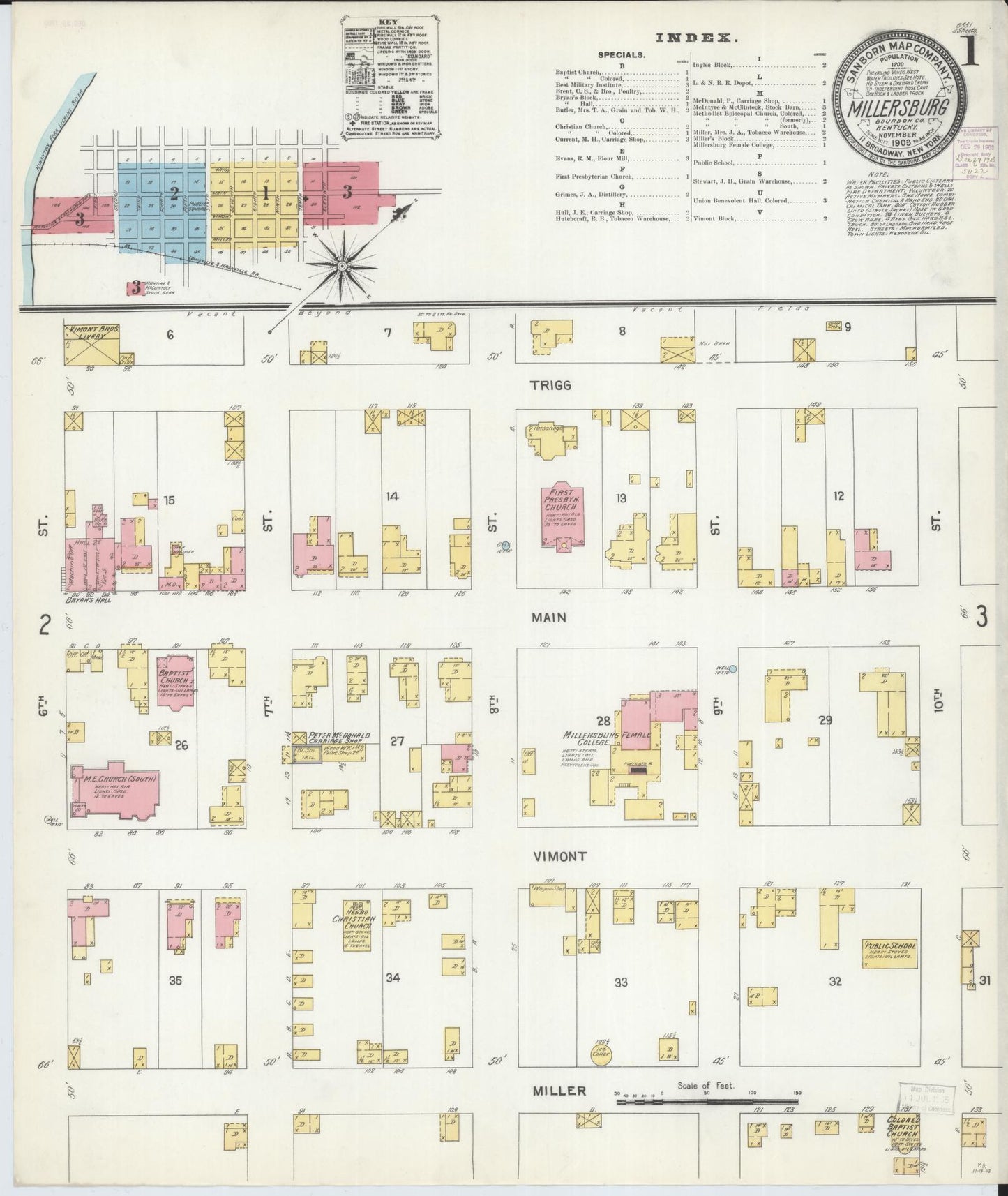Sanborn Fire Insurance Map from Millersburg, Bourbon County, Kentucky. (1903) – Historic Sanborn Fire Insurance Map Print