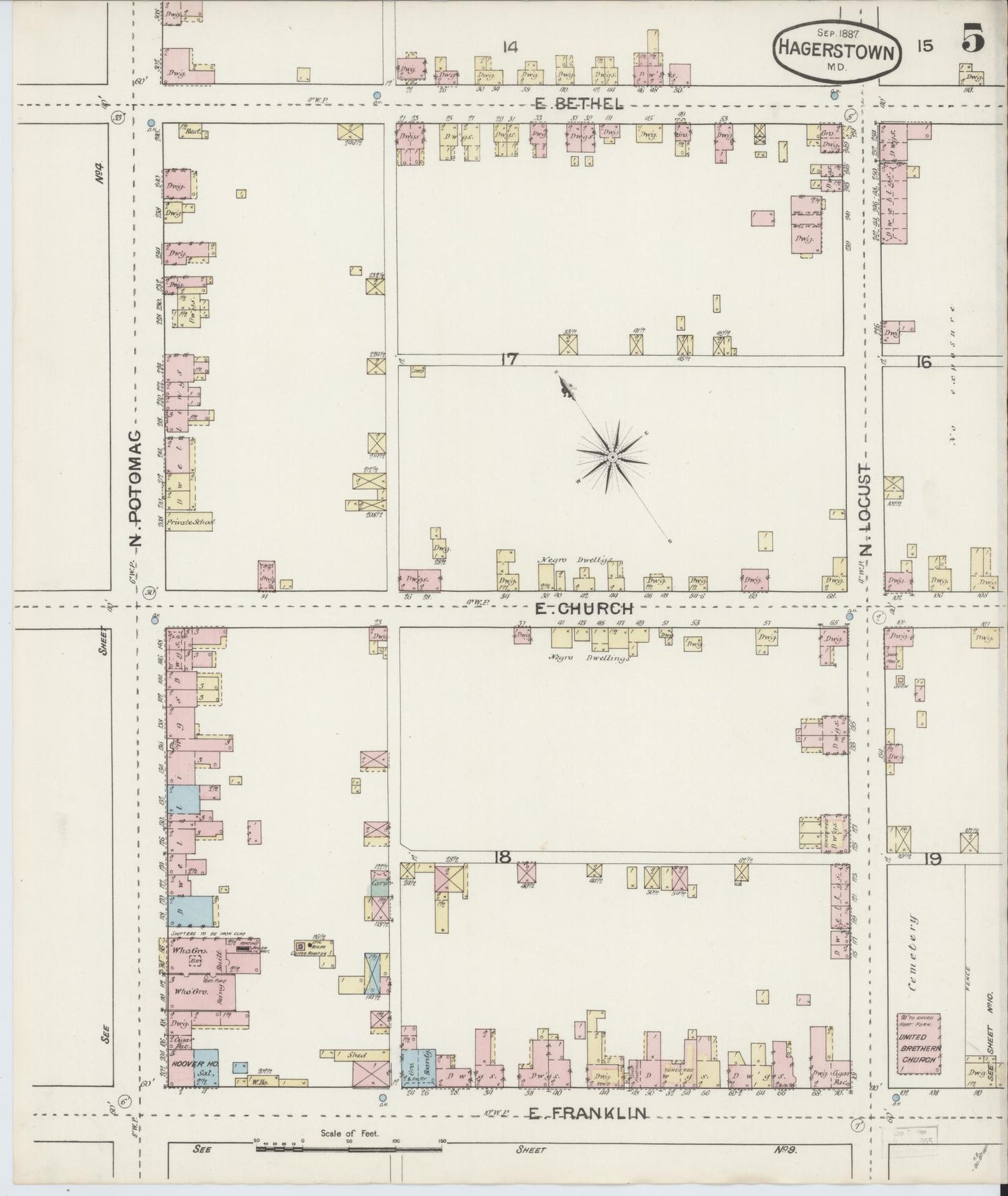 Washington, Maryland - 1887 - Sanborn Fire Insurance Map, Sheet #0005 - Historic Sanborn Fire Insurance Map Print, Washington Maryland 1887 0005 vintage old map wall art