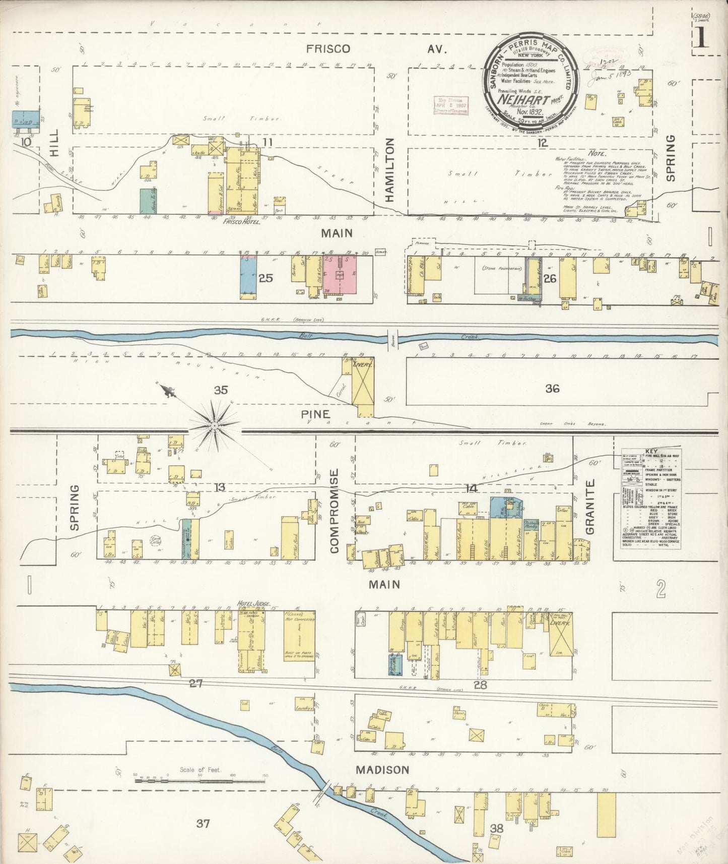 Sanborn Fire Insurance Map from Neihart, Cascade County, Montana (1892), Sheet #0001 - Historic Sanborn Fire Insurance Map Print, vintage old map wall art, antique decor, genealogy gift, Montana Montana map
