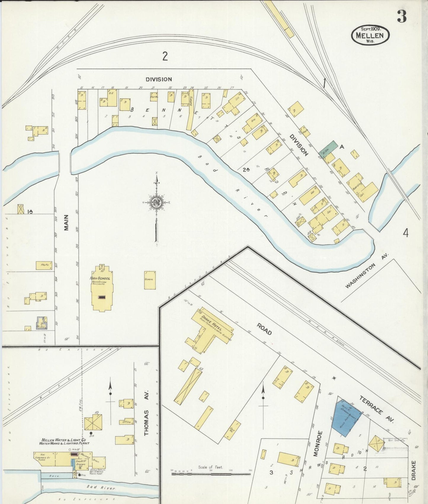 Sanborn Fire Insurance Map from Mellen, Ashland County, Wisconsin (1909), Sheet #0003 - Historic Sanborn Fire Insurance Map Print, vintage old map wall art, antique decor, genealogy gift, Wisconsin Wisconsin map