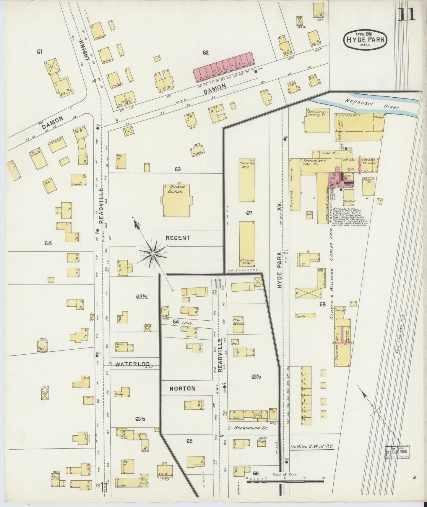 Sanborn Fire Insurance Map from Hyde Park, Norfolk County, Massachusetts (1896), Sheet #0011 - Historic Sanborn Fire Insurance Map Print, vintage old map wall art, antique decor, genealogy gift, Massachusetts Massachusetts map
