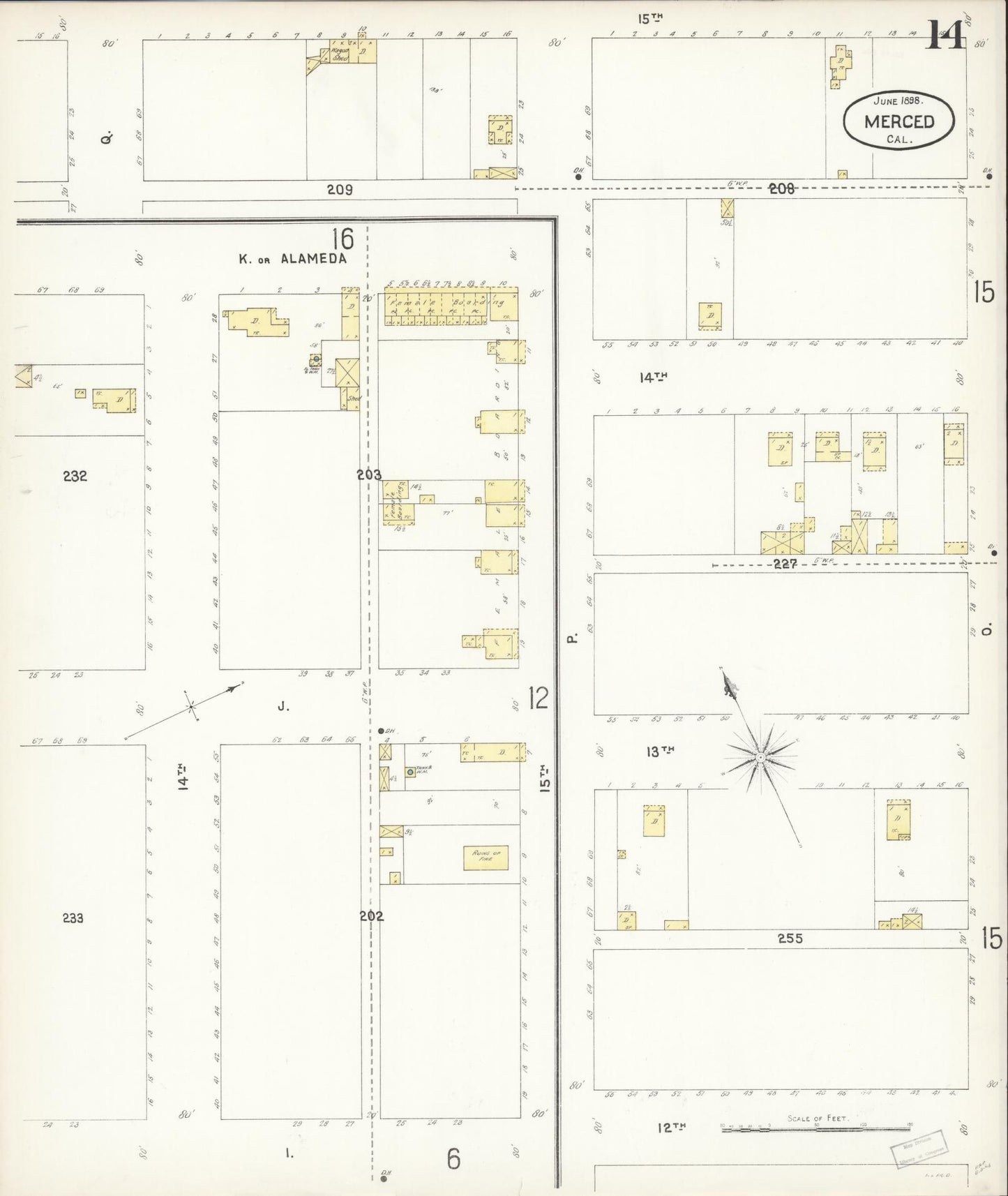 Sanborn Fire Insurance Map from Merced, Merced County, California (1898), Sheet #0014 - Historic Sanborn Fire Insurance Map Print, vintage old map wall art, antique decor, genealogy gift, California California map