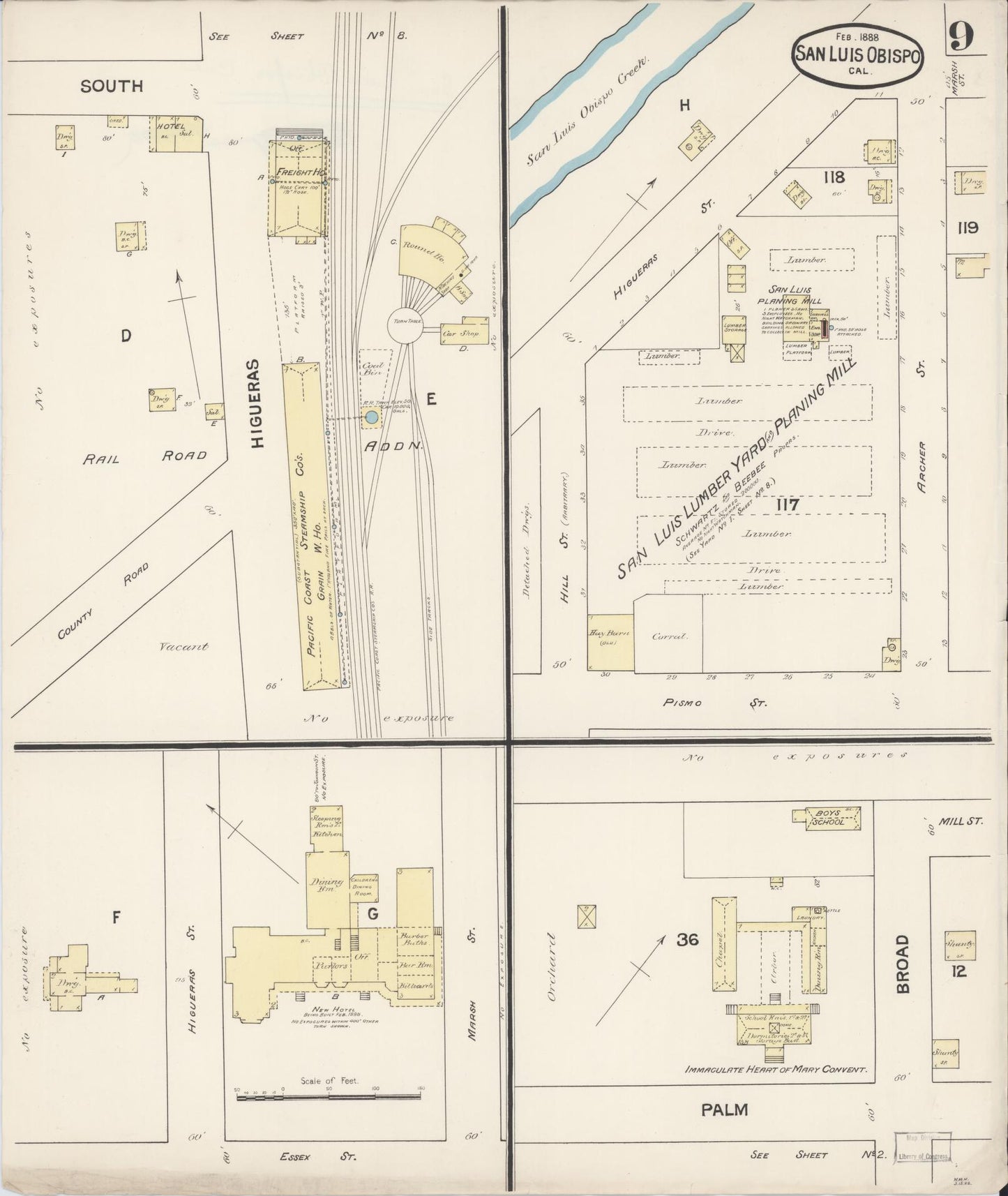 Sanborn Fire Insurance Map from San Luis Obispo, San Luis Obispo County, California (1888), Sheet #0009 - Complete Map Set gallery image, historic Sanborn map, vintage wall art, California California