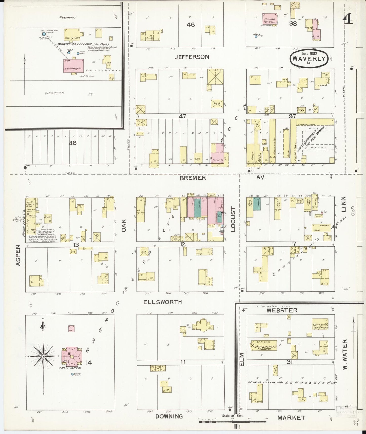 Sanborn Fire Insurance Map from Waverly, Bremer County, Iowa (1892), Sheet #0004 - Historic Sanborn Fire Insurance Map Print