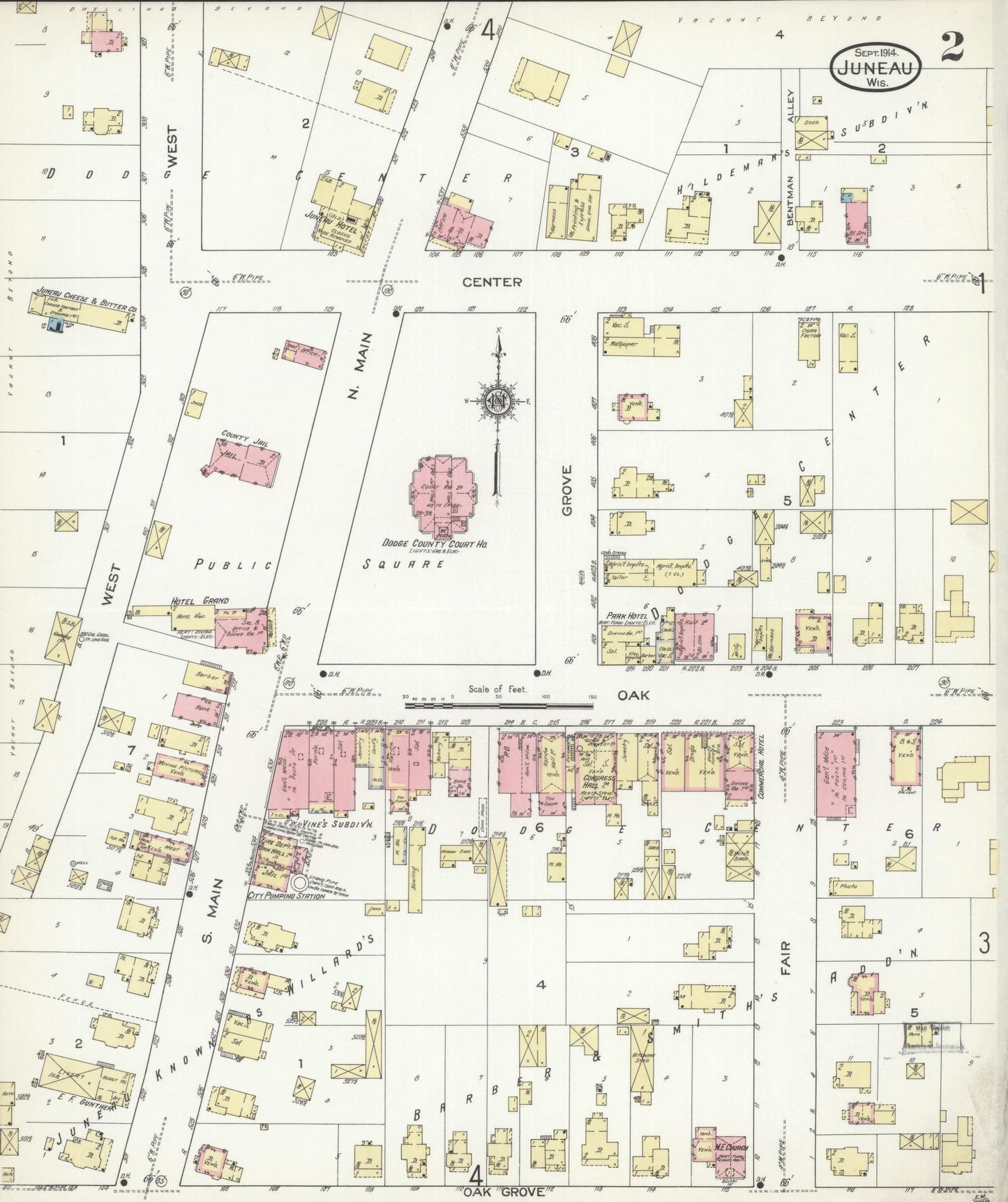 Sanborn Fire Insurance Map from Juneau, Dodge County, Wisconsin (1914), Sheet #0002 - Historic Sanborn Fire Insurance Map Print, vintage old map wall art, antique decor, genealogy gift, Wisconsin Wisconsin map