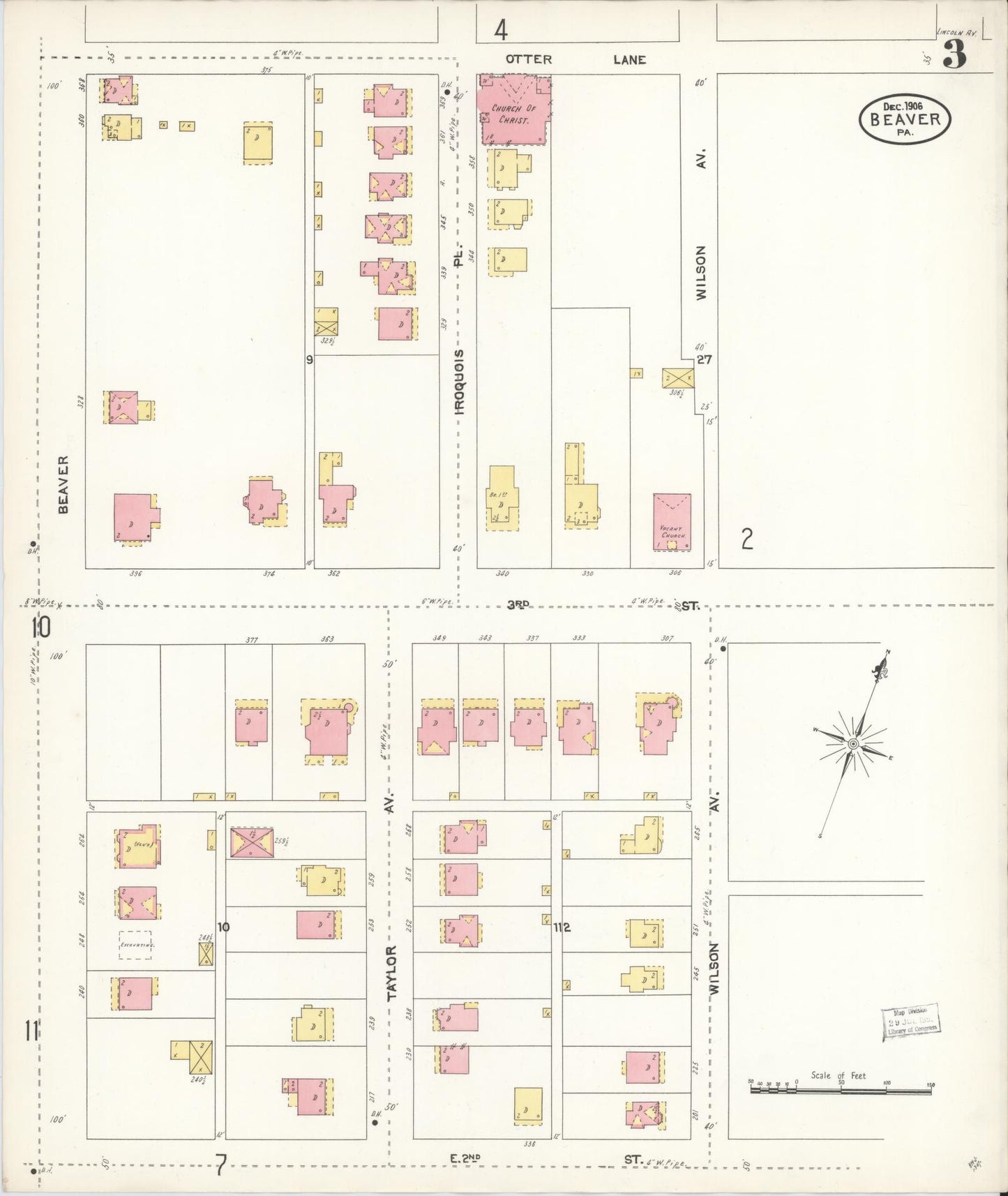 Sanborn Fire Insurance Map from Beaver, Beaver County, Pennsylvania (1906), Sheet #0003 - Historic Sanborn Fire Insurance Map Print, vintage old map wall art, antique decor, genealogy gift, Pennsylvania Pennsylvania map