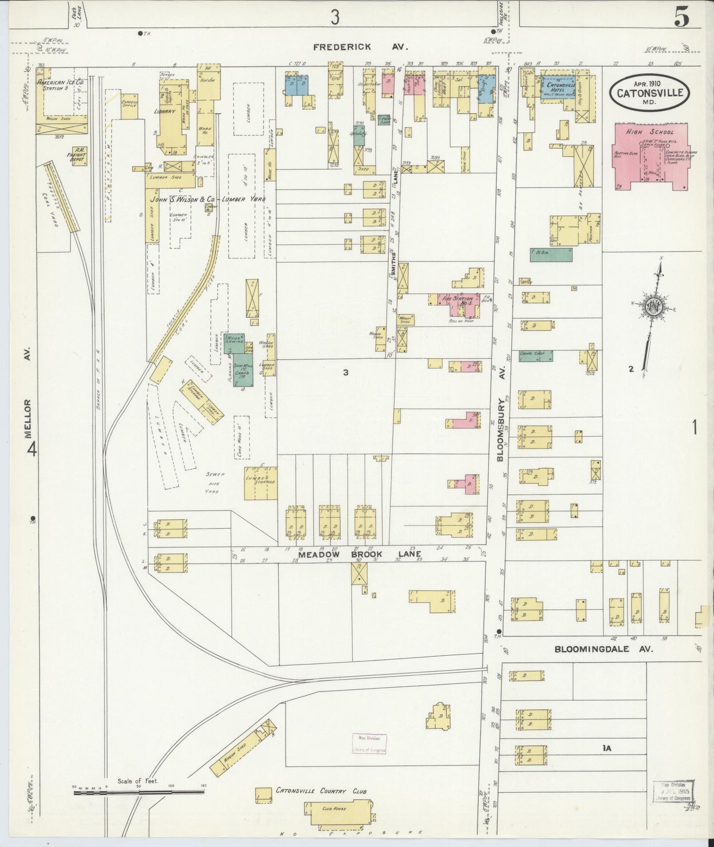 Sanborn Fire Insurance Map from Catonsville, Baltimore County, Maryland (1910), Sheet #0005 - Historic Sanborn Fire Insurance Map Print, vintage old map wall art, antique decor, genealogy gift, Maryland Maryland map
