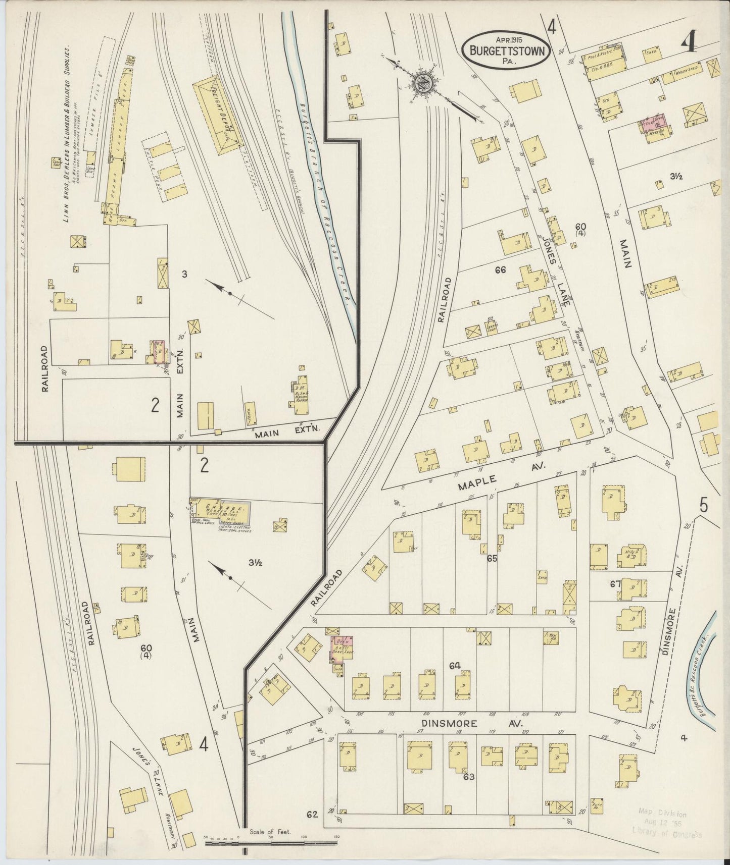 Sanborn Fire Insurance Map from Burgettstown, Washington County, Pennsylvania (1915), Sheet #0004 - Historic Sanborn Fire Insurance Map Print, vintage old map wall art, antique decor, genealogy gift, Pennsylvania Pennsylvania map