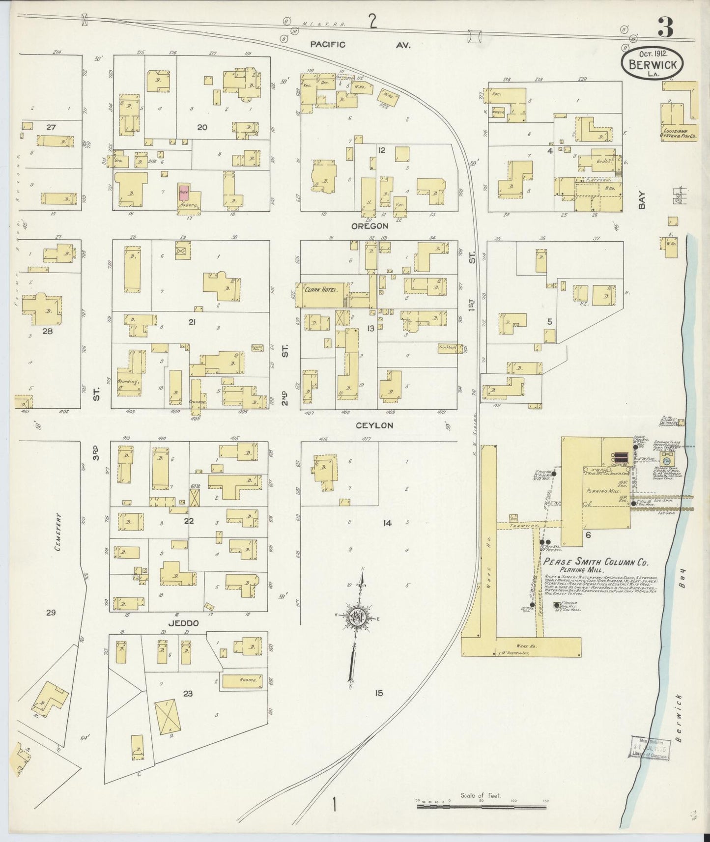 Sanborn Fire Insurance Map from Berwick, Saint Mary Parish, Louisiana (1912), Sheet #0003 - Complete Map Set gallery image, historic Sanborn map, vintage wall art, Louisiana Louisiana