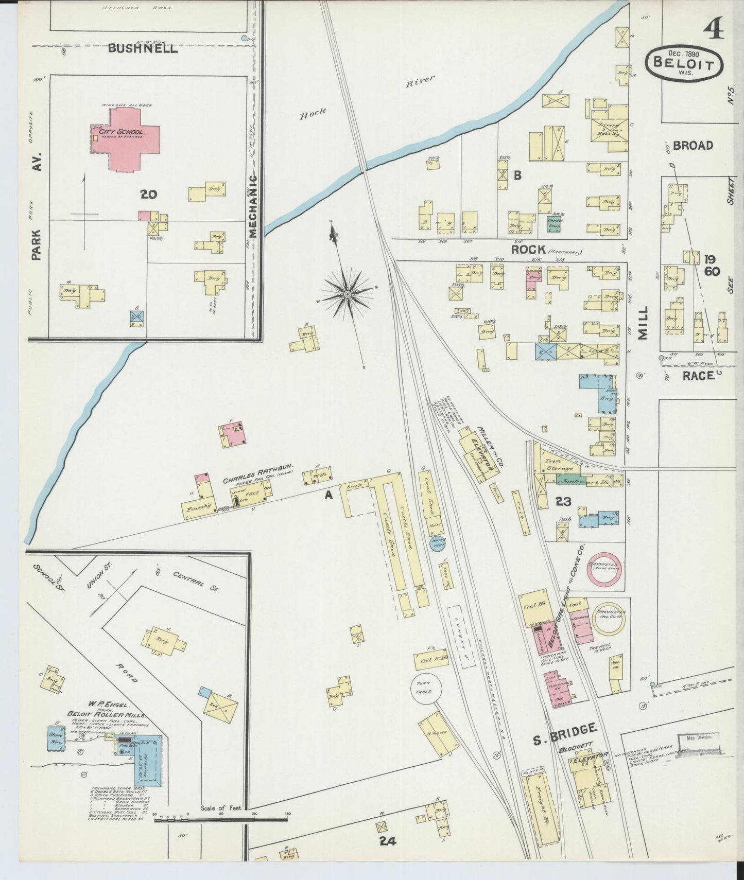 Sanborn Fire Insurance Map from Beloit, Rock County, Wisconsin (1890), Sheet #0004 - Historic Sanborn Fire Insurance Map Print, vintage old map wall art, antique decor, genealogy gift, Wisconsin Wisconsin map