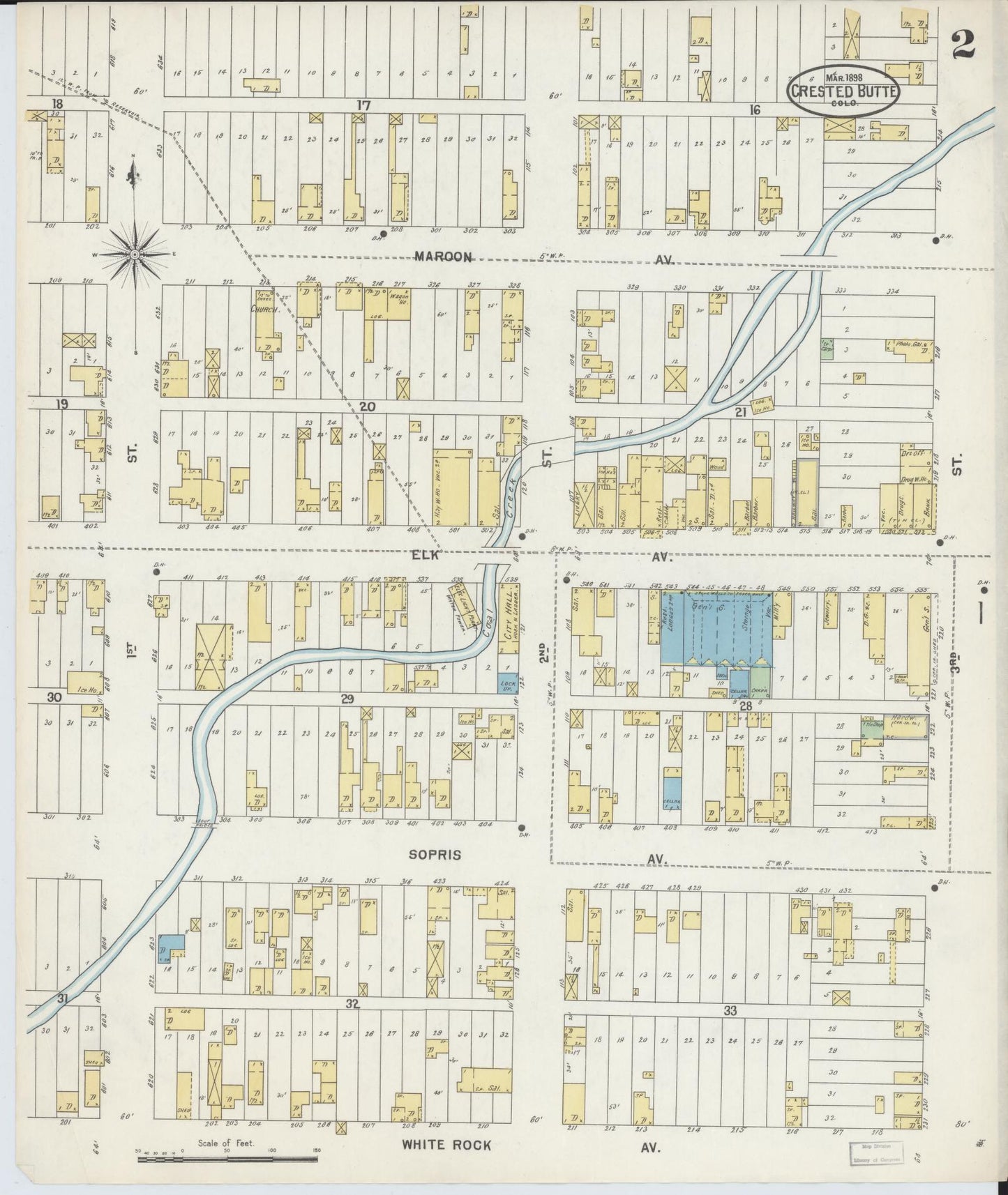 Sanborn Fire Insurance Map from Crested Butte, Gunnison County, Colorado (1898), Sheet #0002 - Historic Sanborn Fire Insurance Map Print, vintage old map wall art, antique decor, genealogy gift, Colorado Colorado map