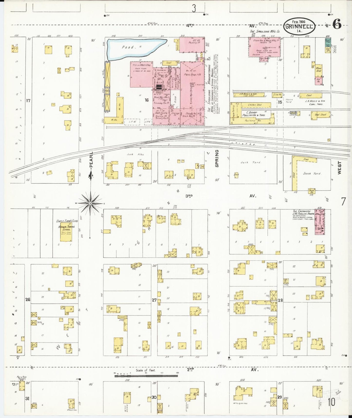 Sanborn Fire Insurance Map from Grinnell, Poweshiek County, Iowa (1906), Sheet #0006 - Historic Sanborn Fire Insurance Map Print, vintage old map wall art