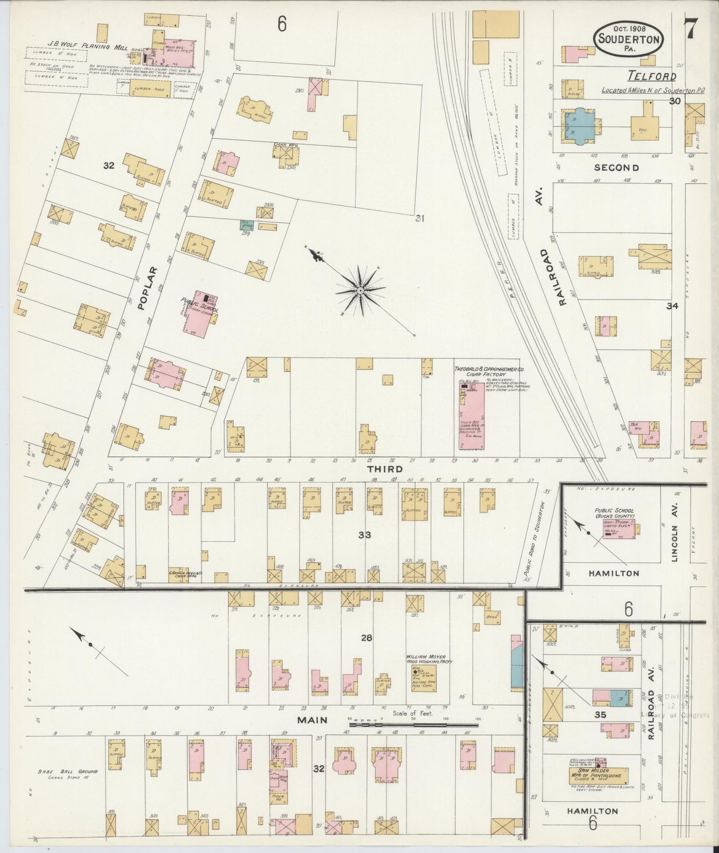 Sanborn Fire Insurance Map from Souderton, Montgomery County, Pennsylvania (1908), Sheet #0007 - Complete Map Set gallery image, historic Sanborn map, vintage wall art, Pennsylvania Pennsylvania