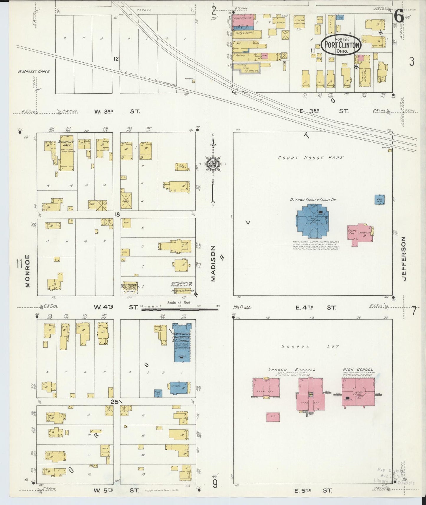 Sanborn Fire Insurance Map from Port Clinton, Ottawa County, Ohio (1916), Sheet #0006 - Historic Sanborn Fire Insurance Map Print, vintage old map wall art, antique decor, genealogy gift, Ohio Ohio map