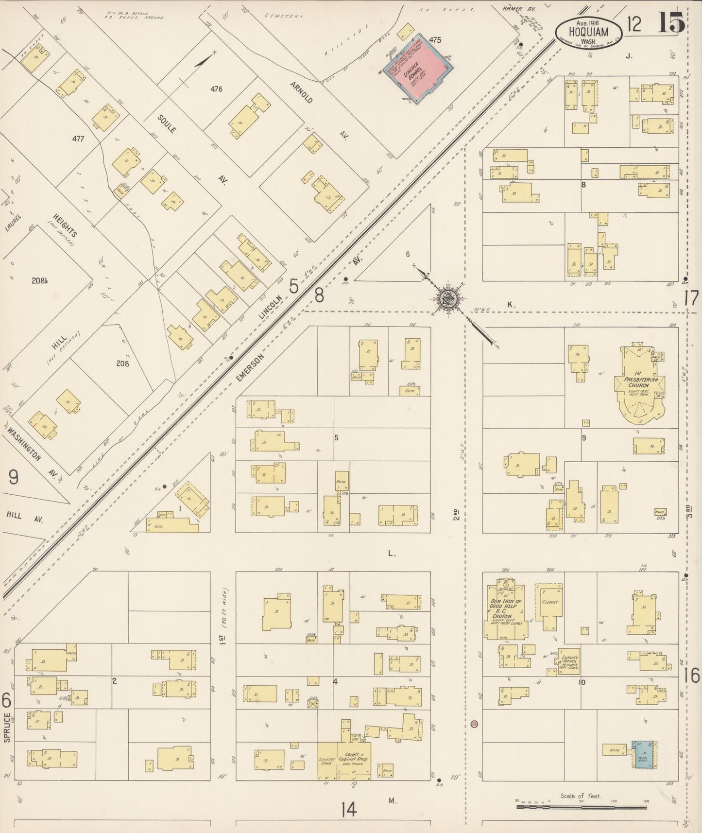 Sanborn Fire Insurance Map from Hoquiam, Grays Harbor County, Washington (1916), Sheet #0015 - Historic Sanborn Fire Insurance Map Print, vintage old map wall art, antique decor, genealogy gift, Washington Washington map