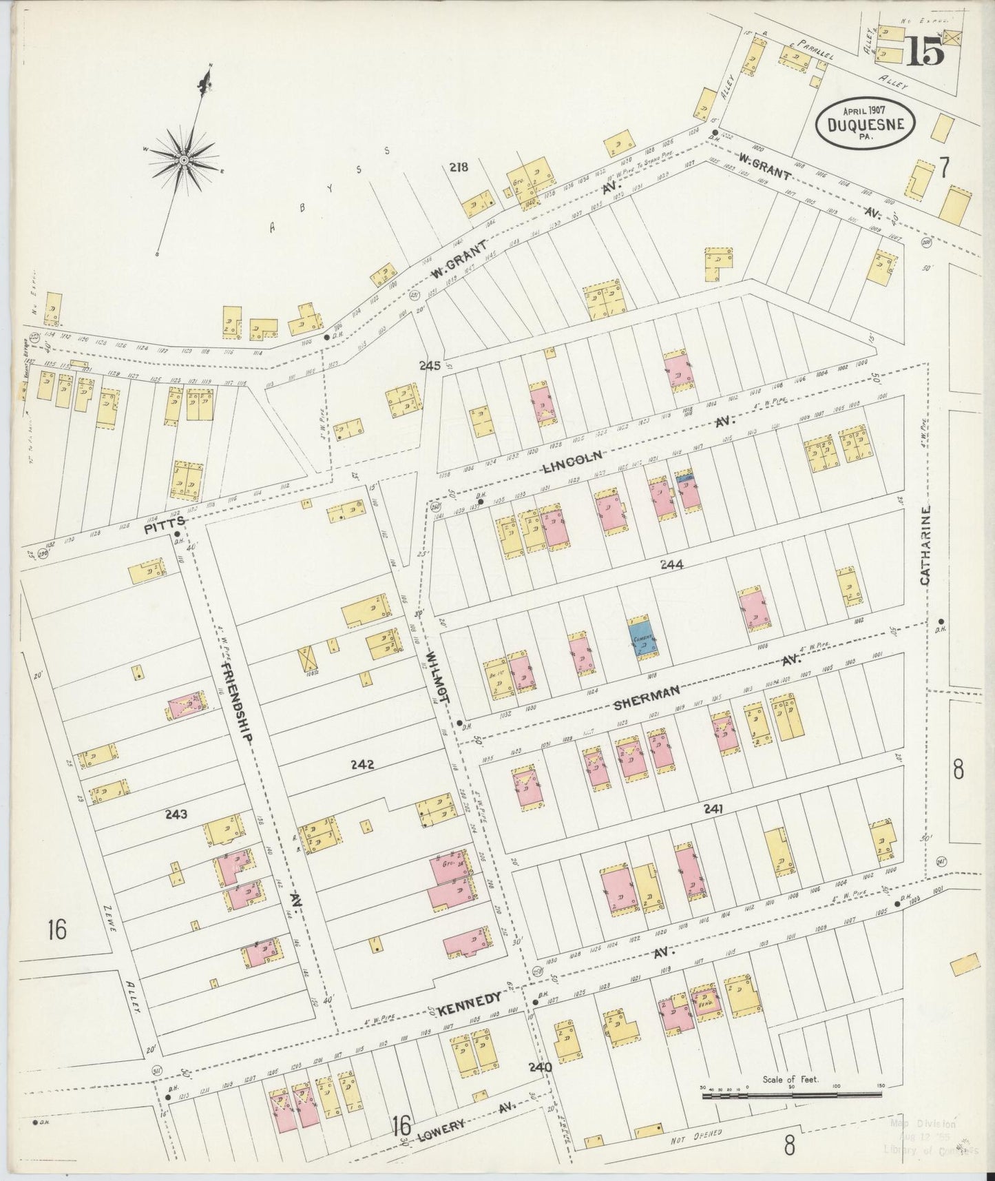 Sanborn Fire Insurance Map from Duquesne, Allegheny County, Pennsylvania (1907), Sheet #0015 - Historic Sanborn Fire Insurance Map Print, vintage old map wall art, antique decor, genealogy gift, Pennsylvania Pennsylvania map